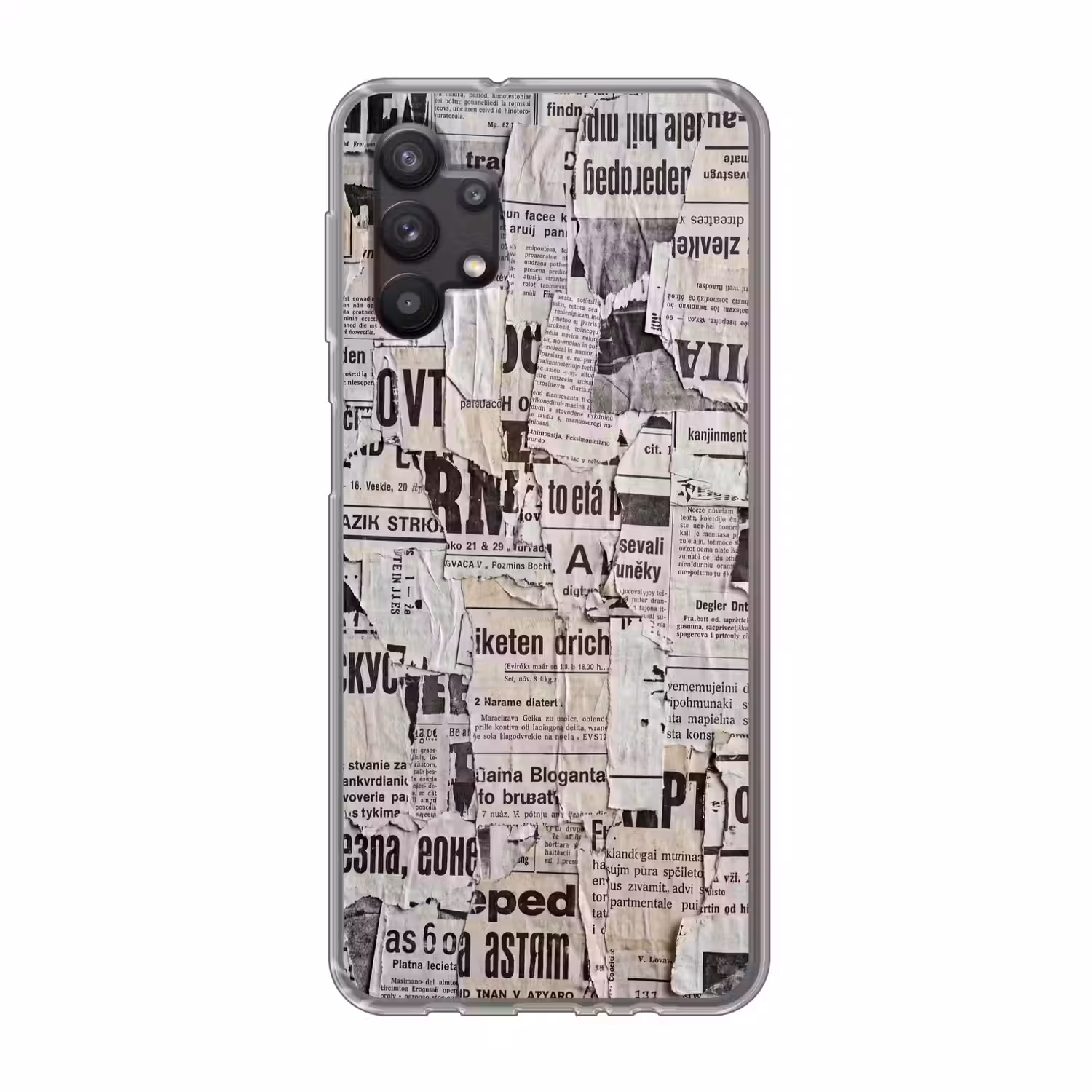 Krant - Gescheurd - Textuur - Abstract - Zwart-wit Telefoonhoesje Samsung Galaxy A32 5G klein -3d