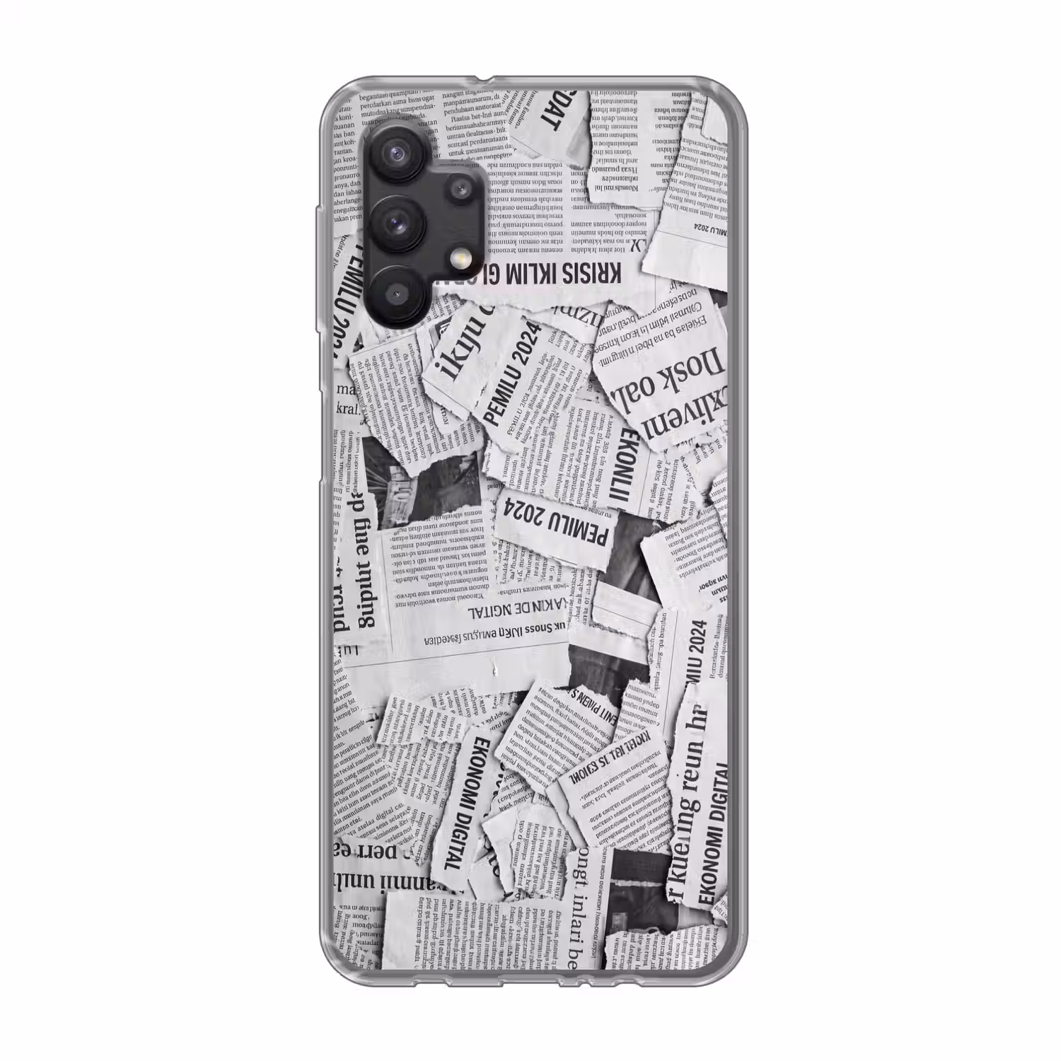 Krant - Versnipperd - Textuur - Zwart-wit - Abstract Telefoonhoesje Samsung Galaxy A32 5G klein -3d