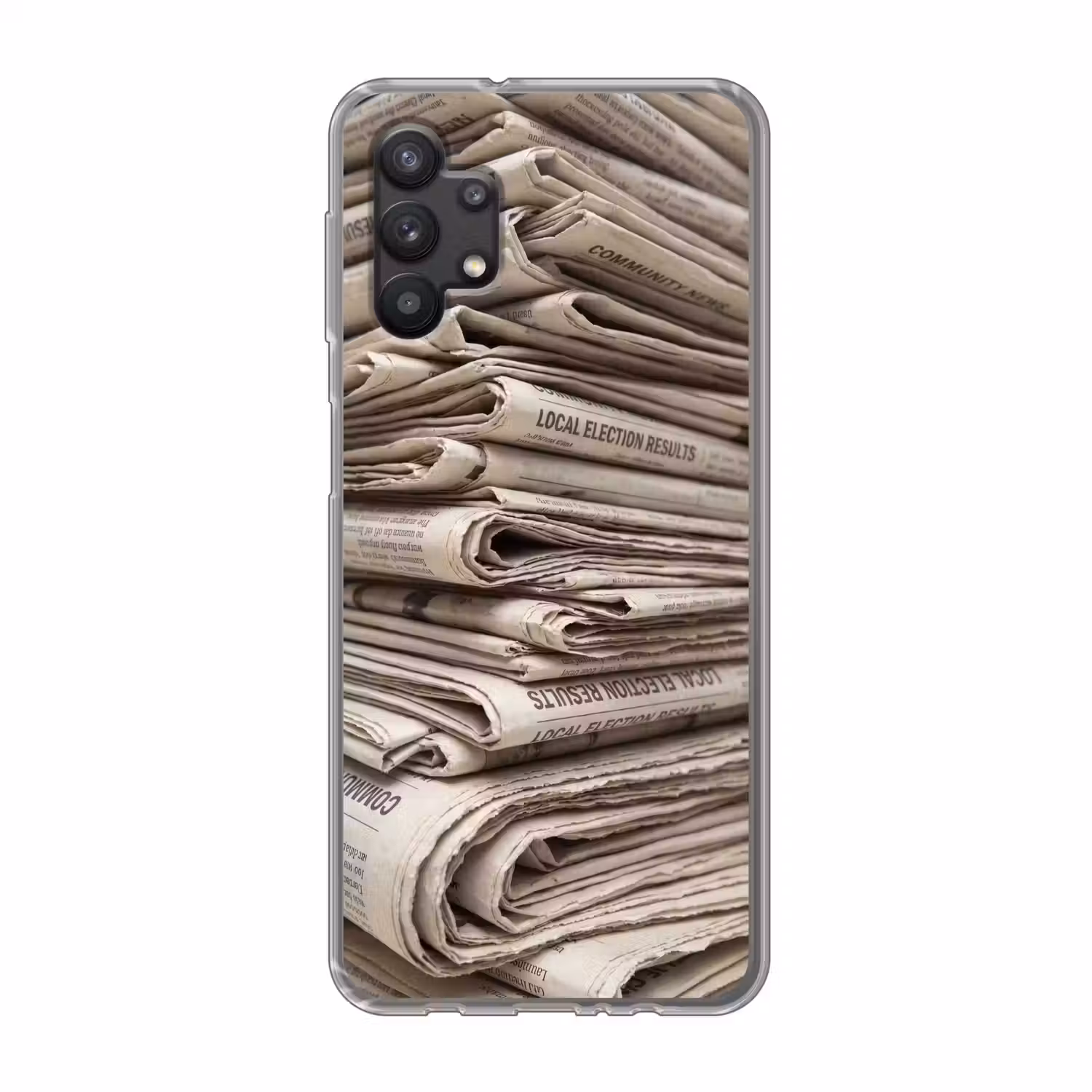 Kranten - Stapel - Nieuws - Vintage - Beige Telefoonhoesje Samsung Galaxy A32 5G klein -3d