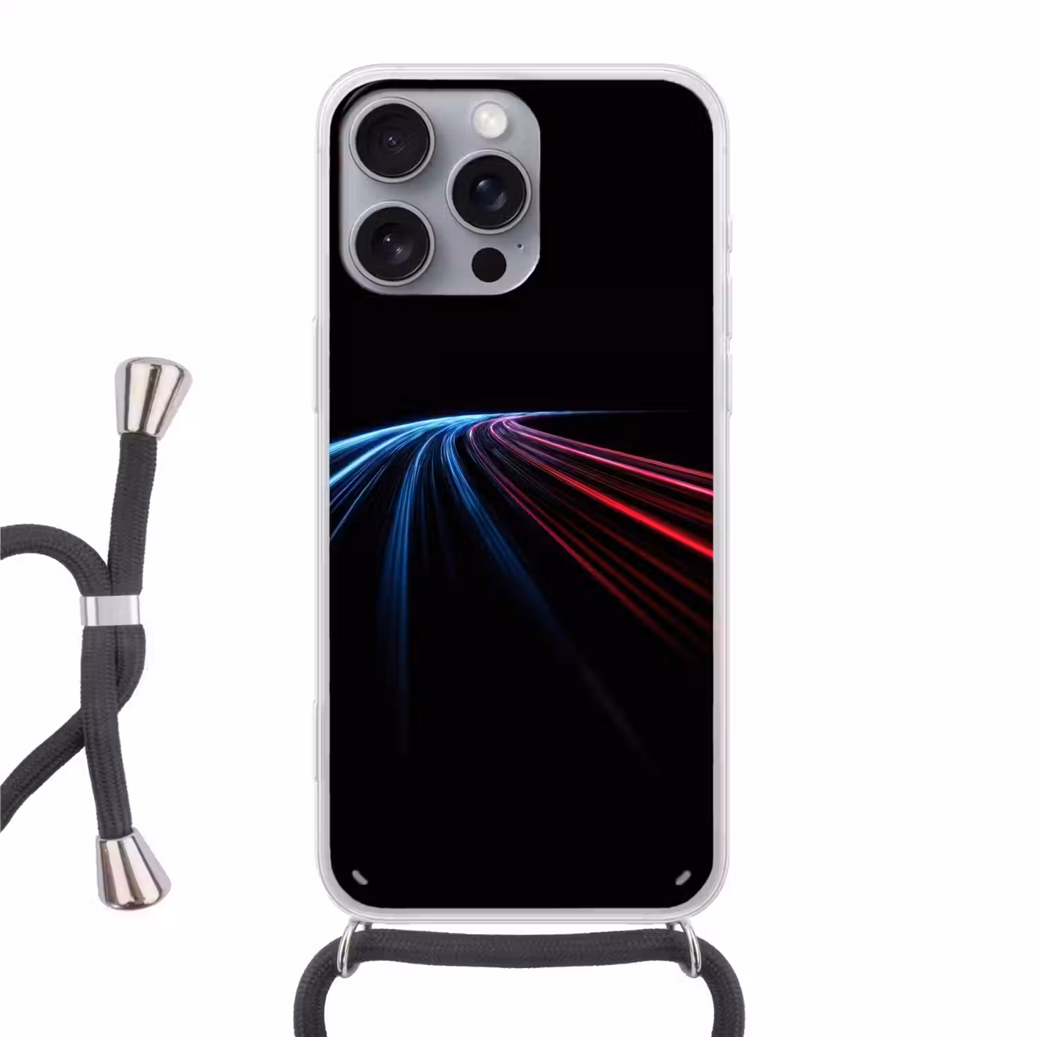 Gaming - Strepen - Gebogen - Blauw Hoesje iPhone 16 Pro Max met koord klein -3d