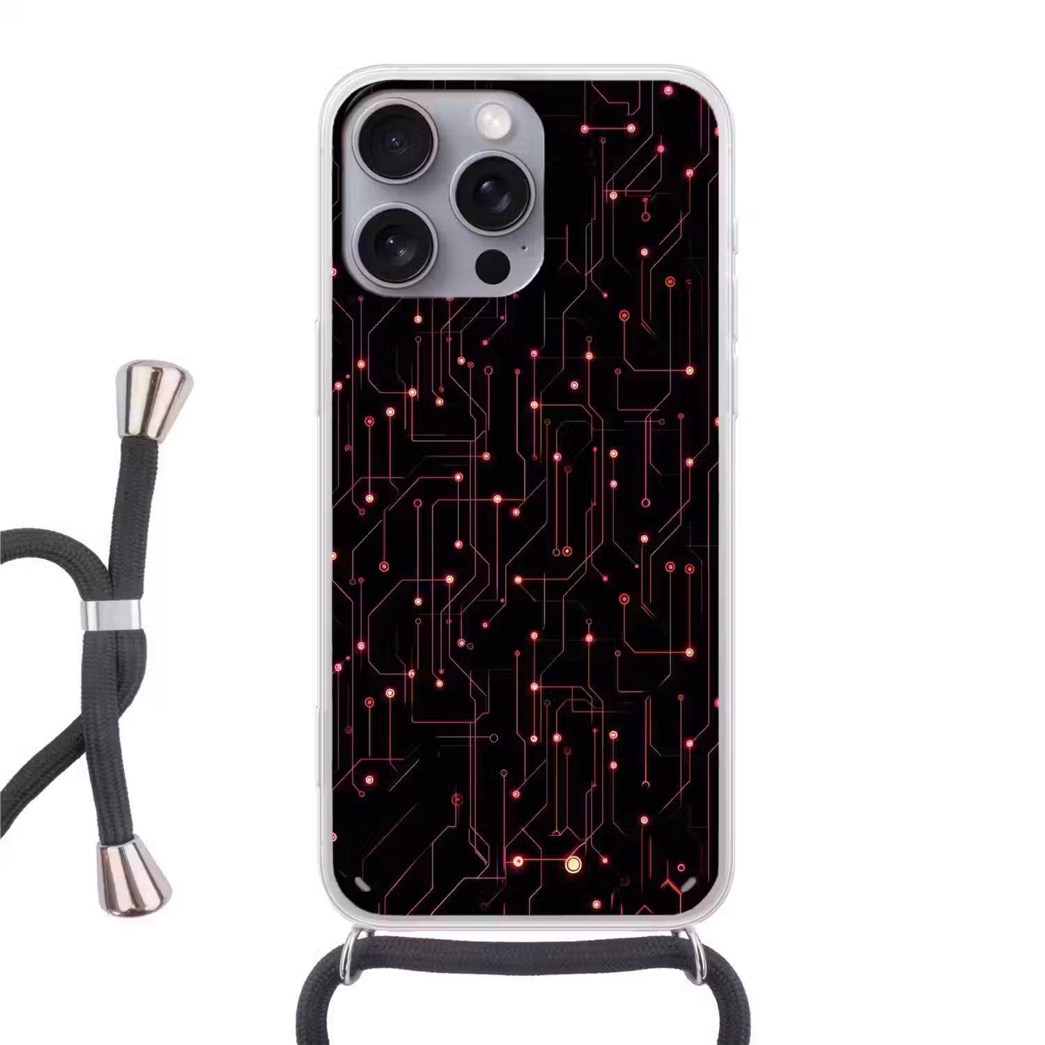 Gaming - Lijnen - Netwerk - Stippen - Rood Hoesje iPhone 16 Pro Max met koord klein -3d