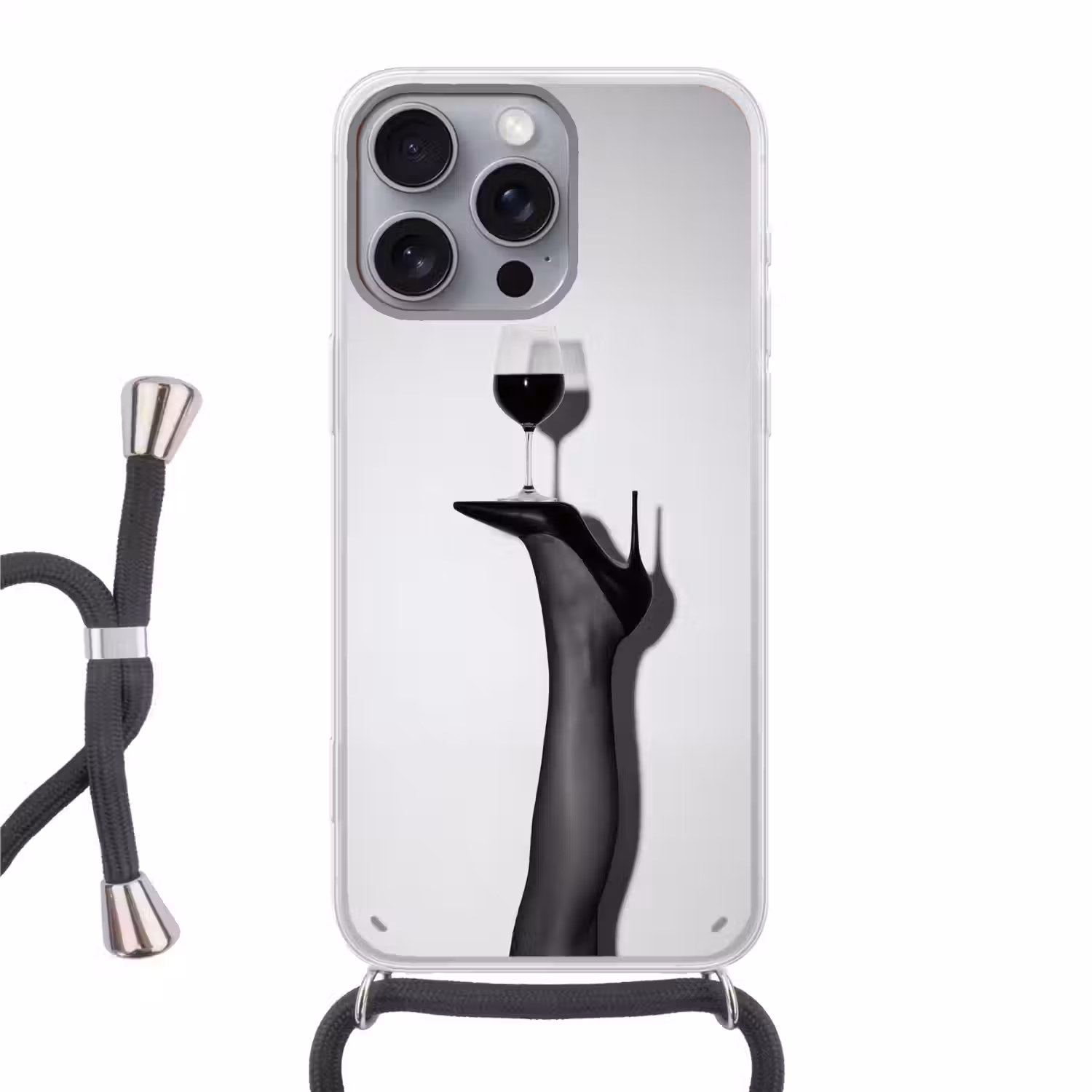 Hak - Wijn - Minimalistisch - Zwart Hoesje iPhone 16 Pro Max met koord klein -3d