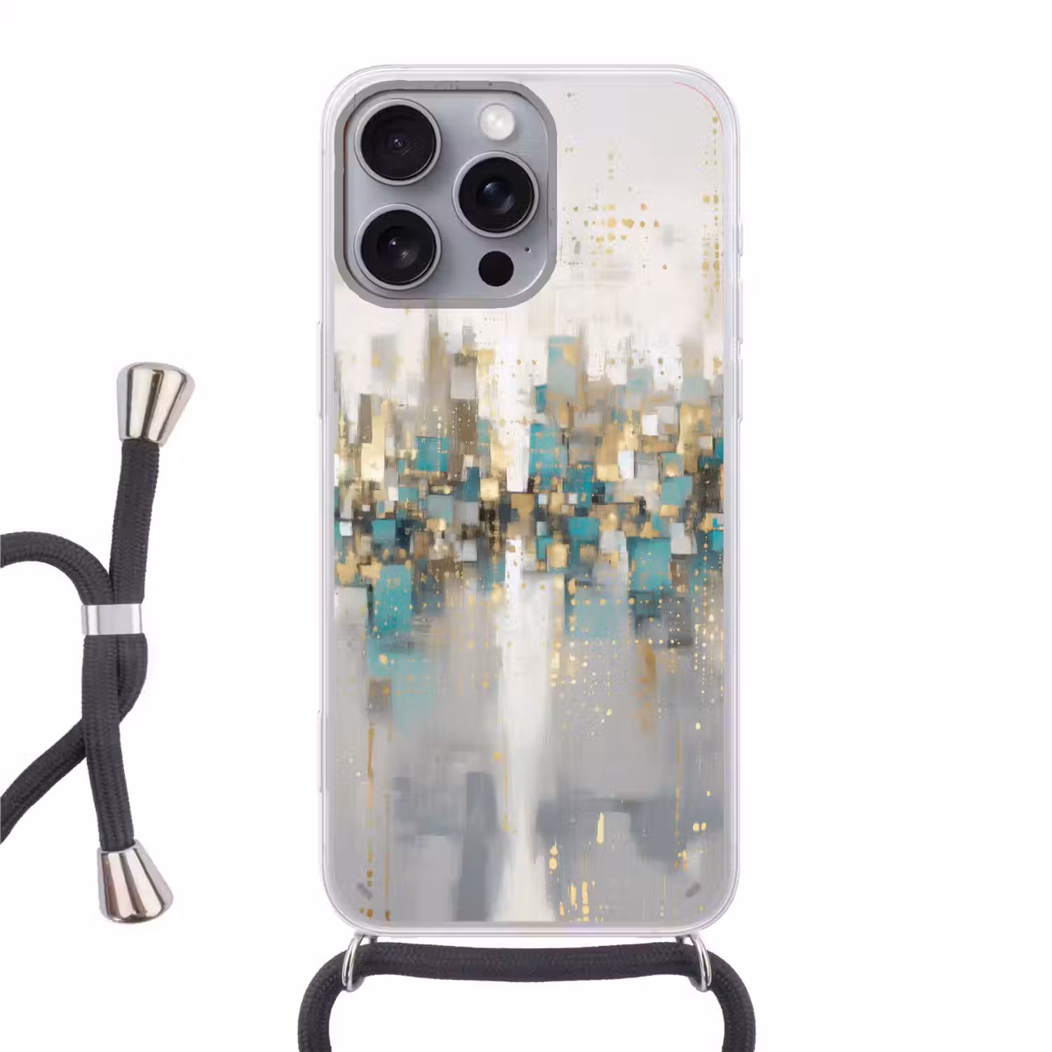 Abstract - Blokken - Goud - Skyline Hoesje iPhone 16 Pro Max met koord klein -3d