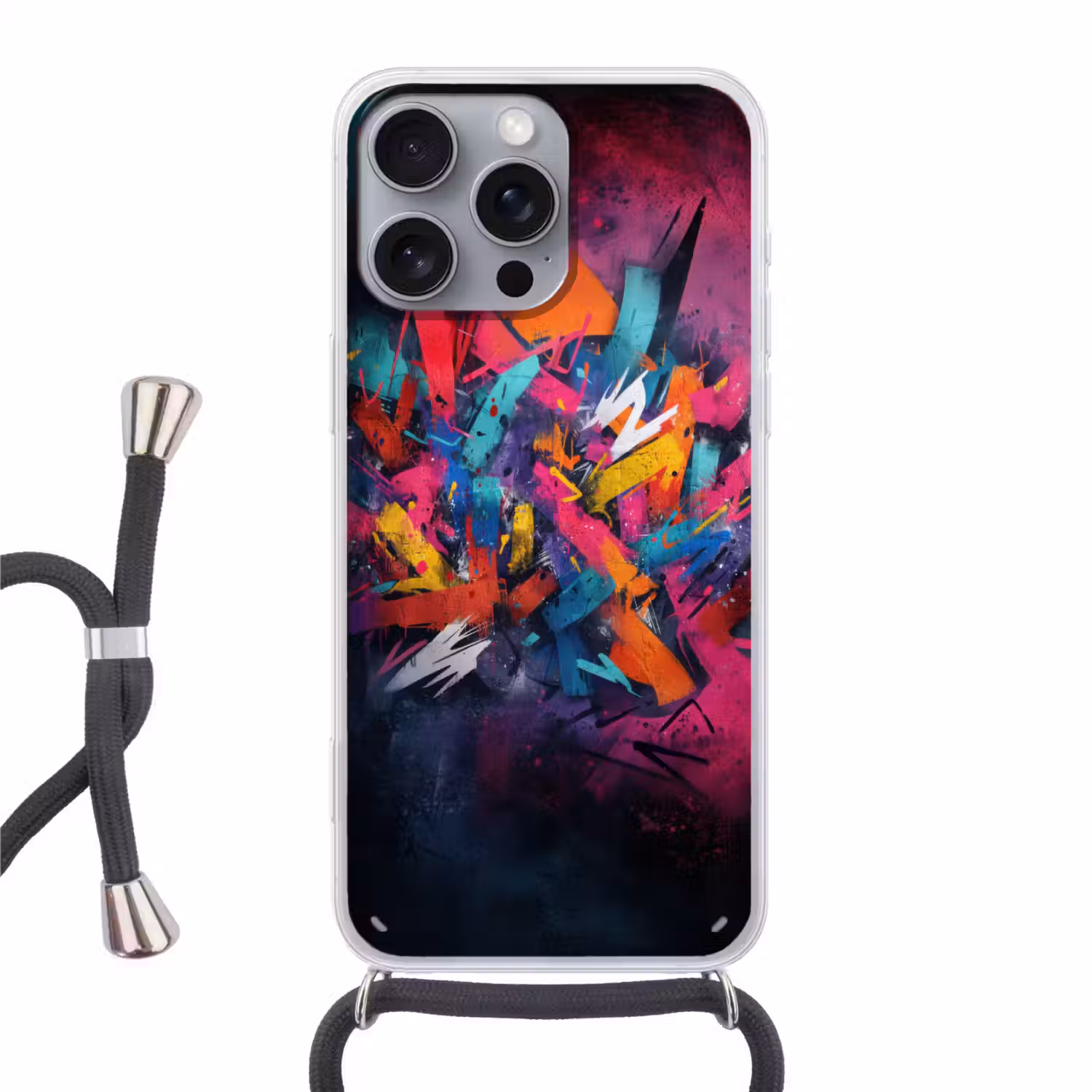 Abstract - Explosie - Neonkleuren Hoesje iPhone 16 Pro Max met koord klein -3d