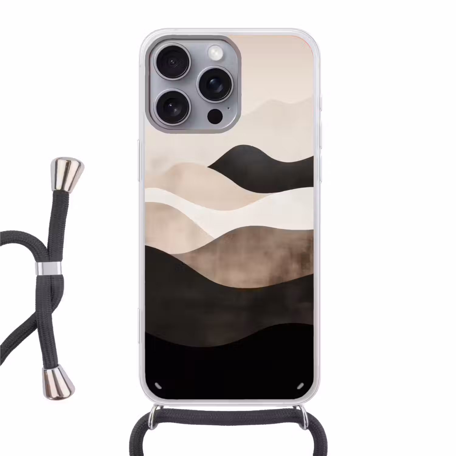 Abstract - Landschap - Golven - Crèmekleur Hoesje iPhone 16 Pro Max met koord klein -3d