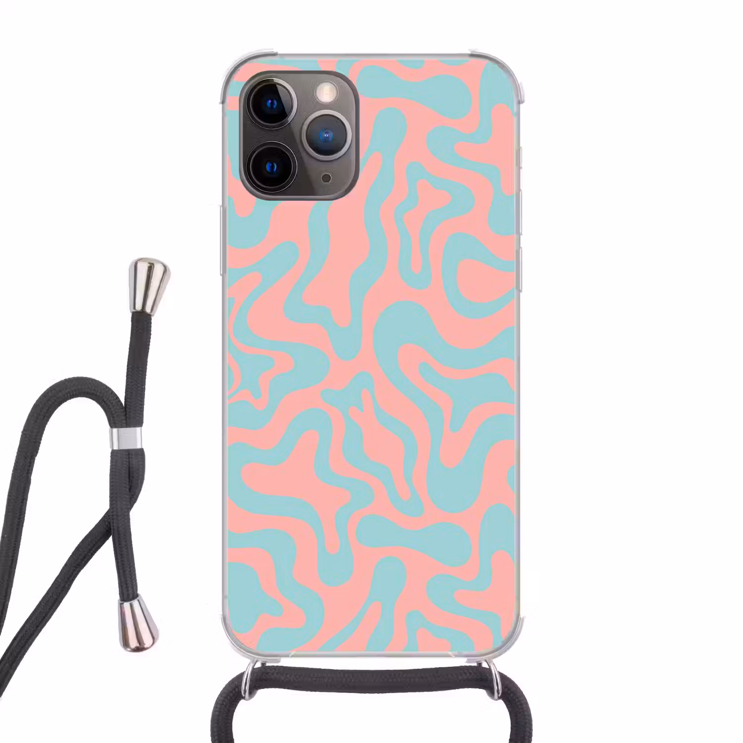Abstract - Patroon - Blauw - Roze - Kleurrijk Hoesje iPhone 12 Pro met koord klein -3d