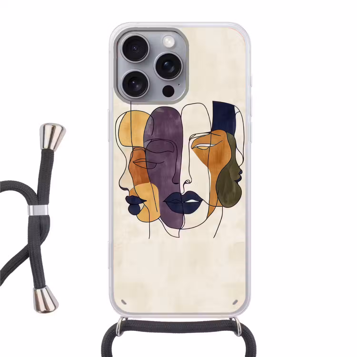 Abstract - Overlappende gezichten - Paars - Donkergroen Hoesje iPhone 16 Pro Max met koord klein -3d