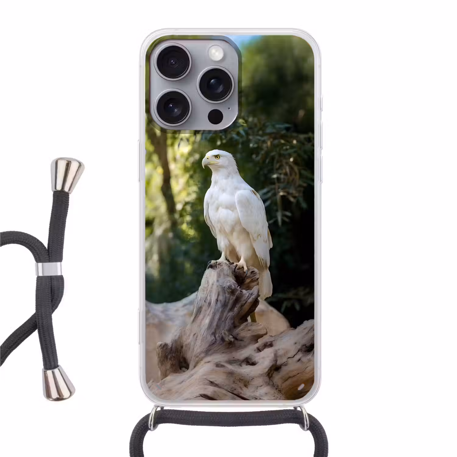 Arend - Hout - Wit - Planten Hoesje iPhone 16 Pro Max met koord klein -3d