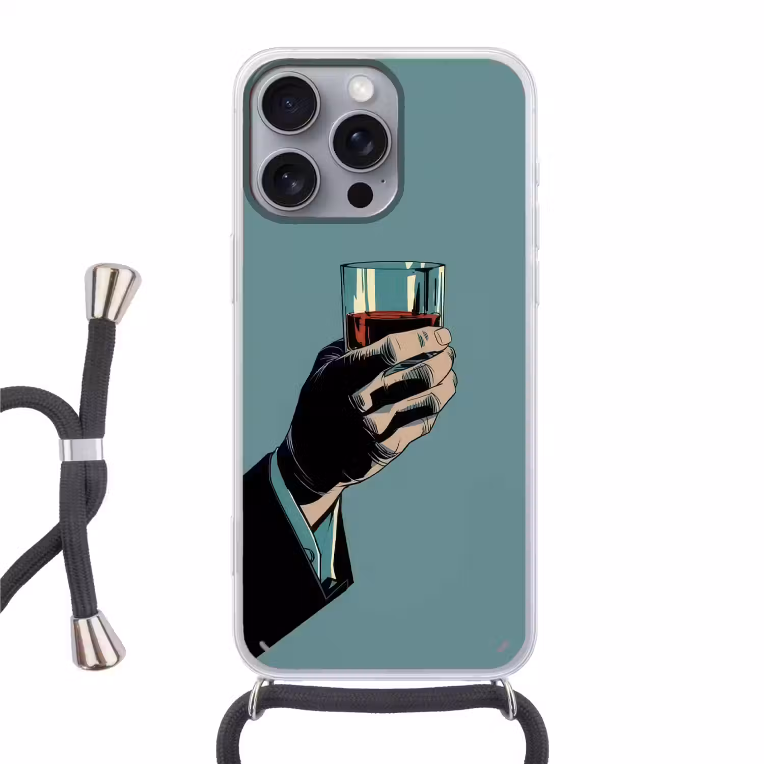 Arm - Glas - Pak - Blauw Hoesje iPhone 16 Pro Max met koord klein -3d