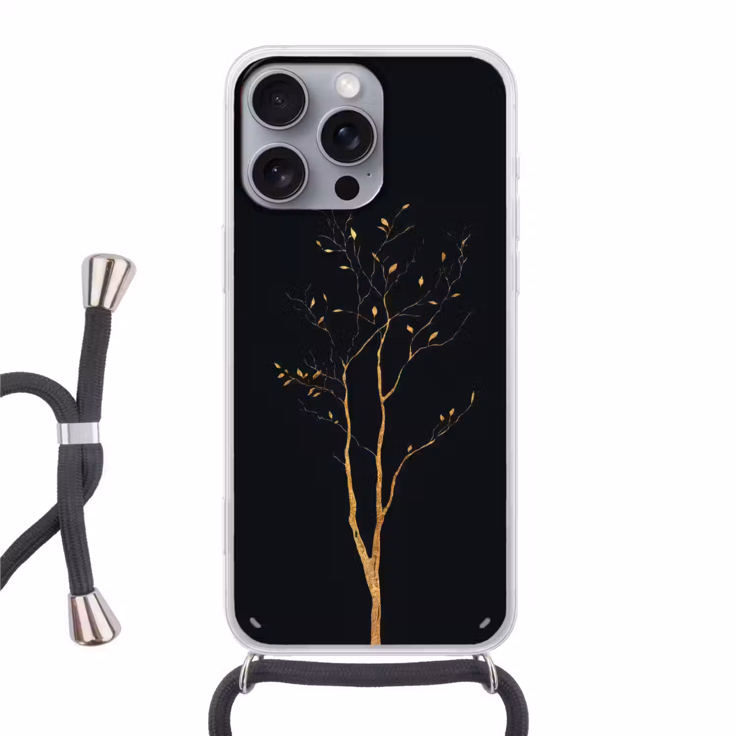 Takken - Blaadjes - Zwart Hoesje iPhone 16 Pro Max met koord klein -3d