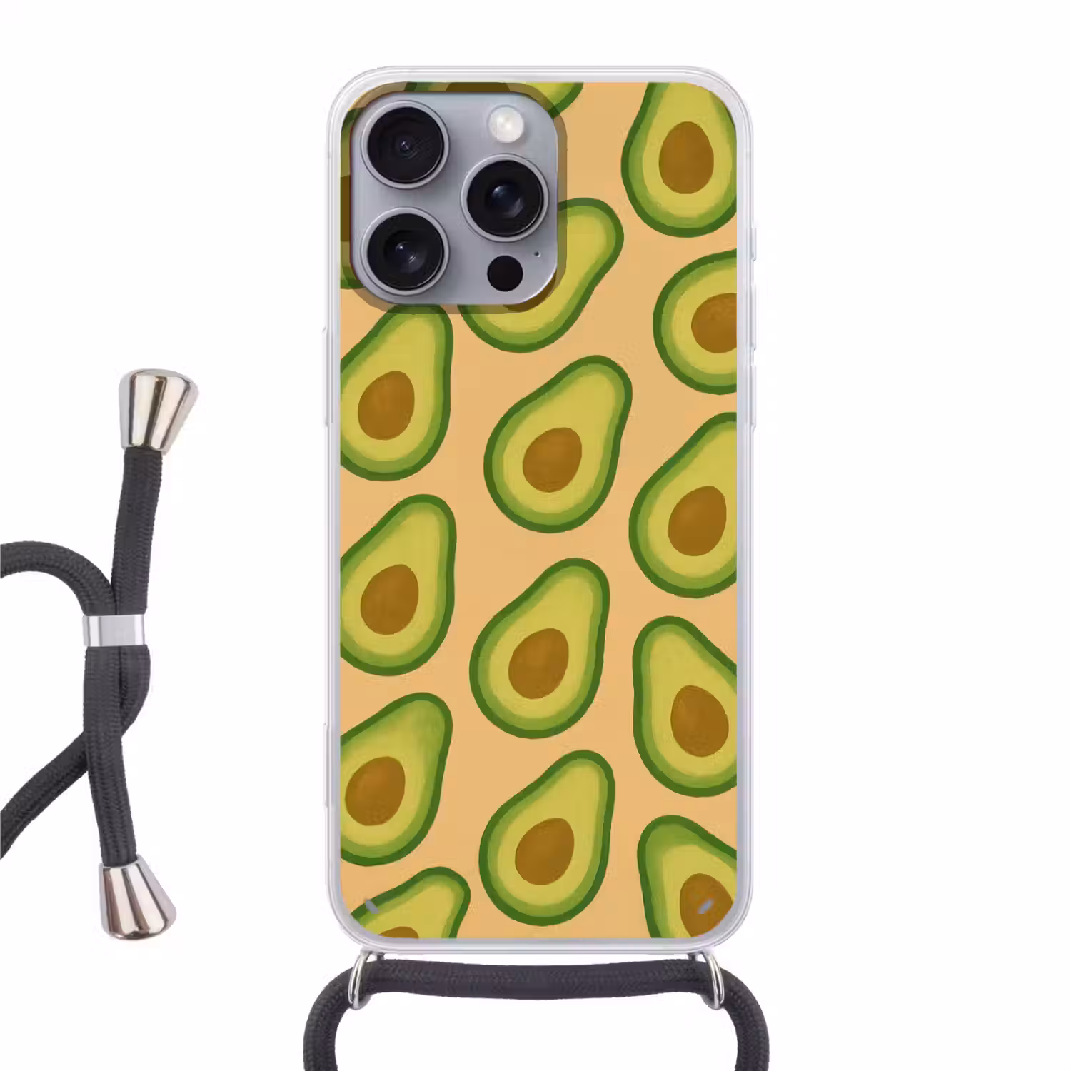 Avocado - Patroon - Groen - Pit Hoesje iPhone 16 Pro Max met koord klein -3d