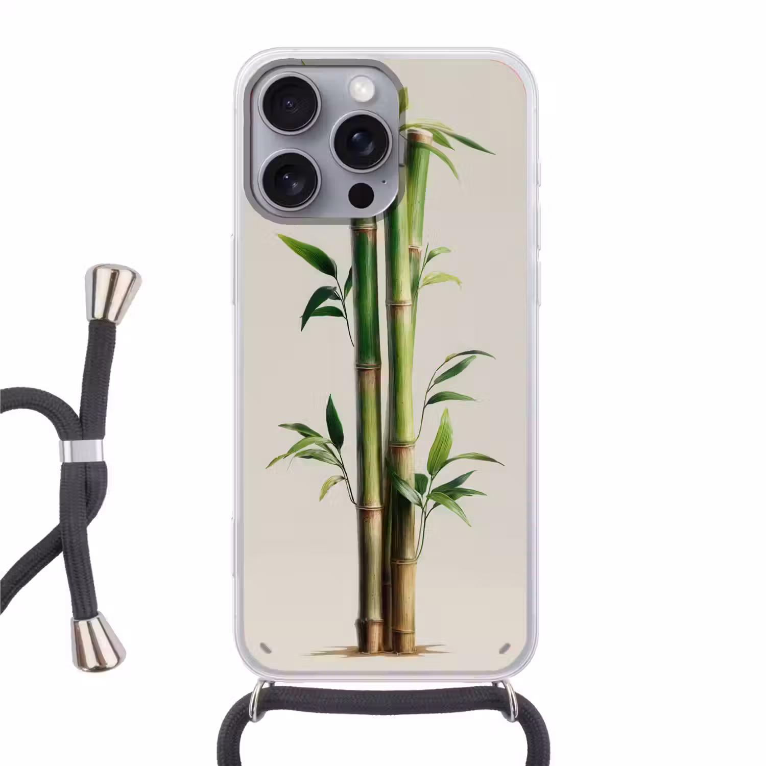 Bamboestengels - Sierlijk - Groen Hoesje iPhone 16 Pro Max met koord klein -3d