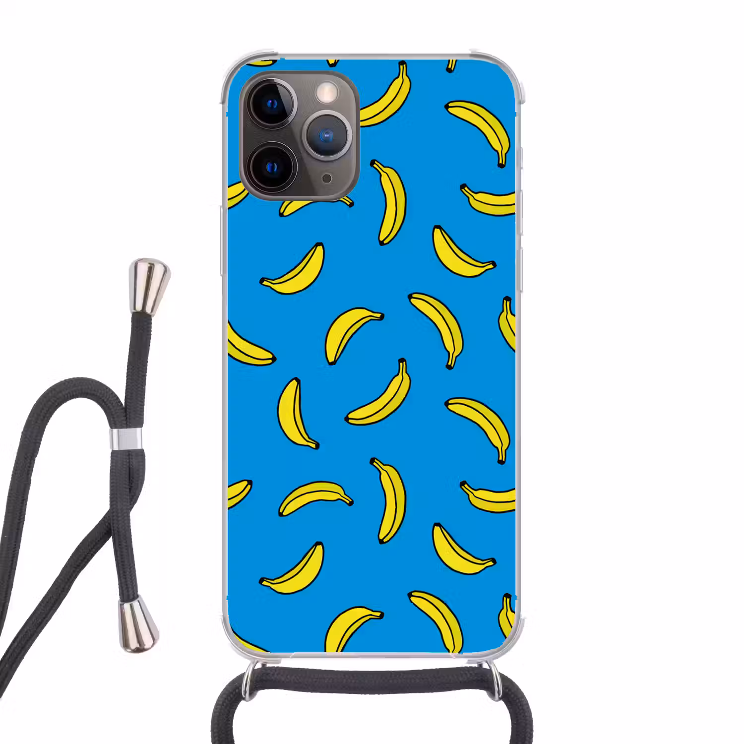 Bananen - Geel - Blauw - Print Hoesje iPhone 12 Pro met koord klein -3d