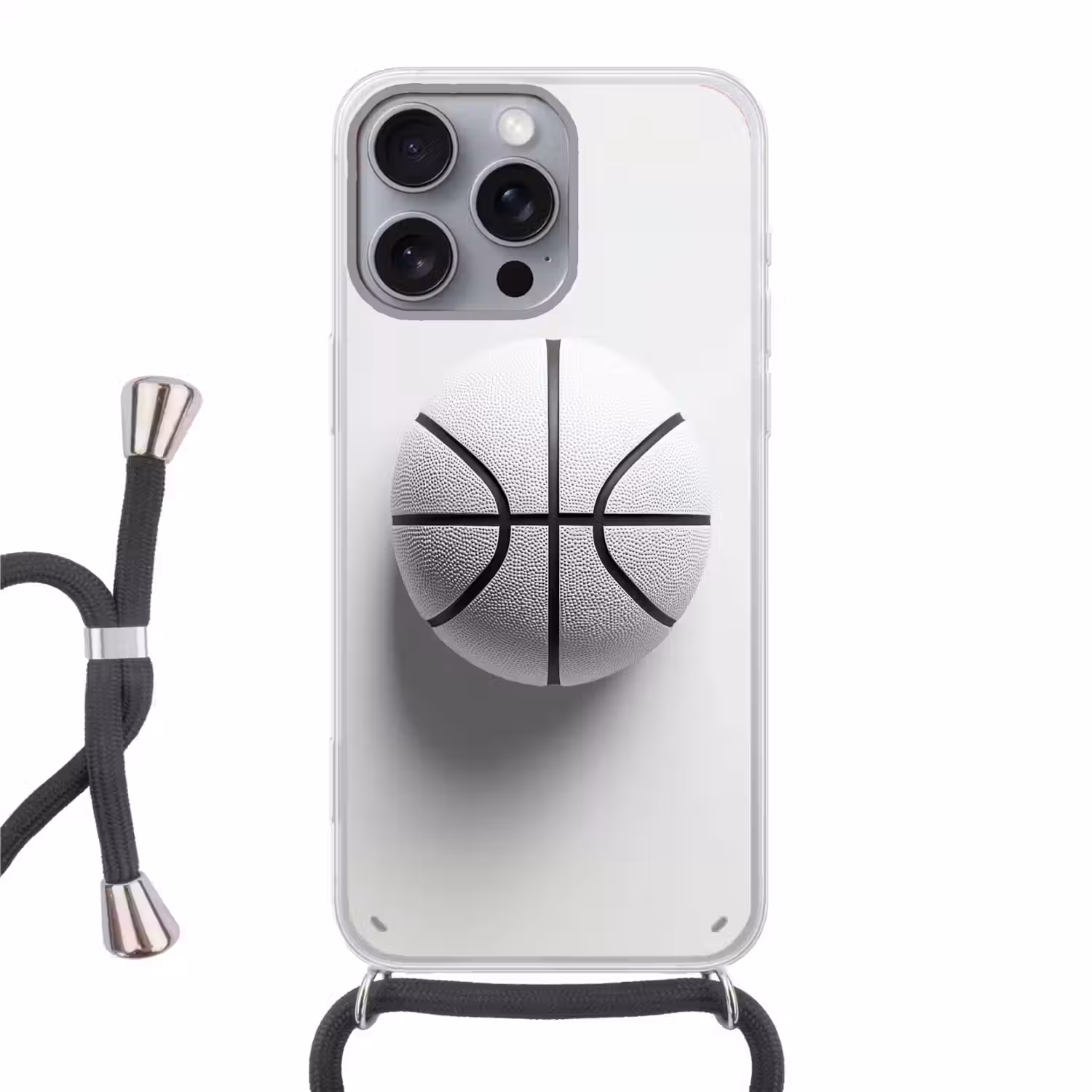 Basketbal - Wit - Schaduw - Lijnen Hoesje iPhone 16 Pro Max met koord klein -3d