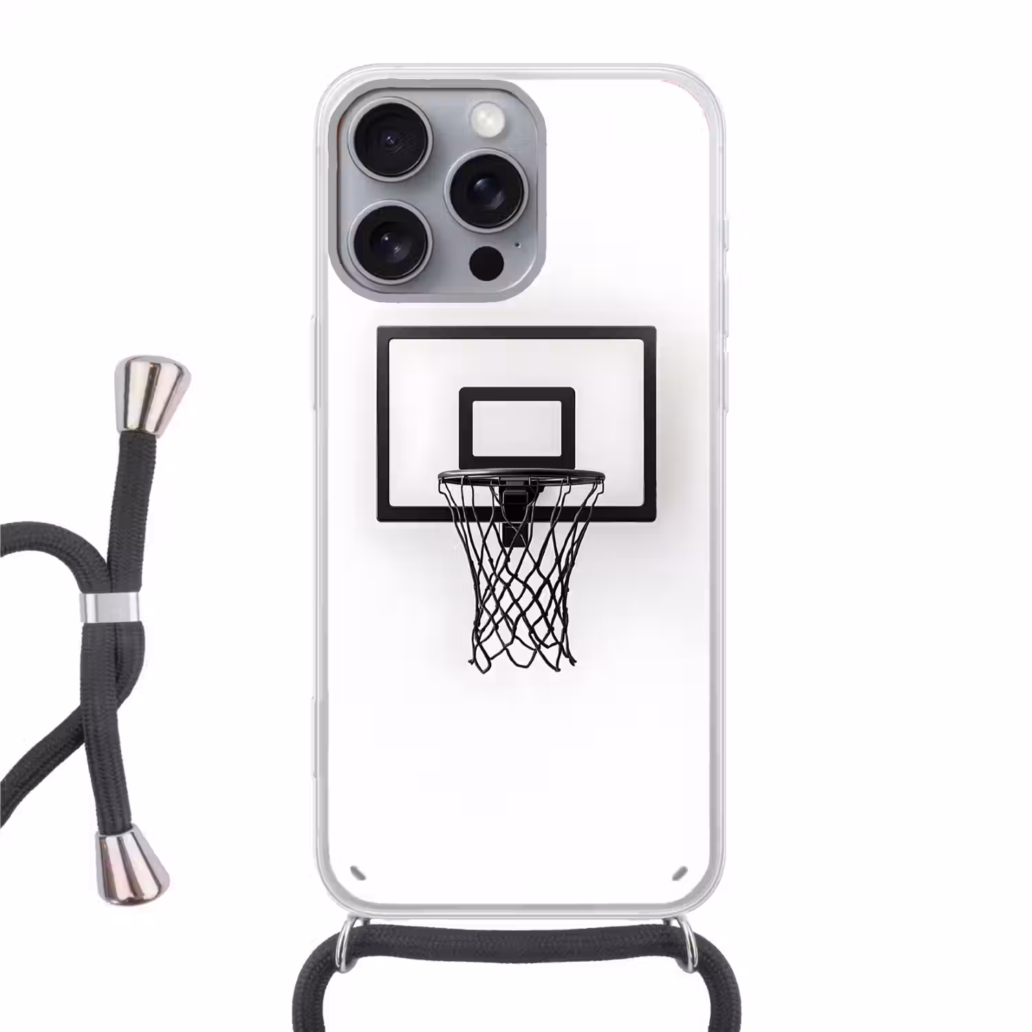 Basketbalbord - Minimalistisch - Zwart Hoesje iPhone 16 Pro Max met koord klein -3d