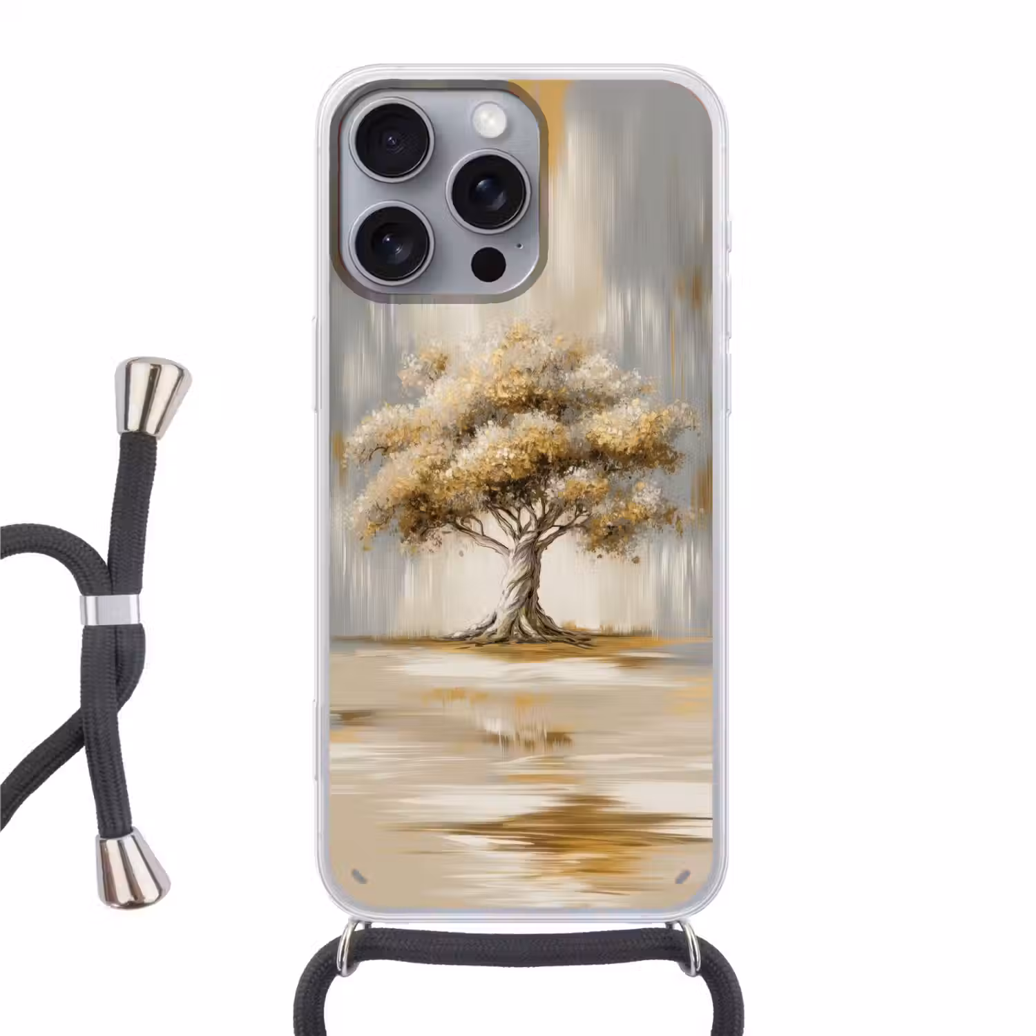 Boom - Bladeren - Abstract - Wit Hoesje iPhone 16 Pro Max met koord klein -3d