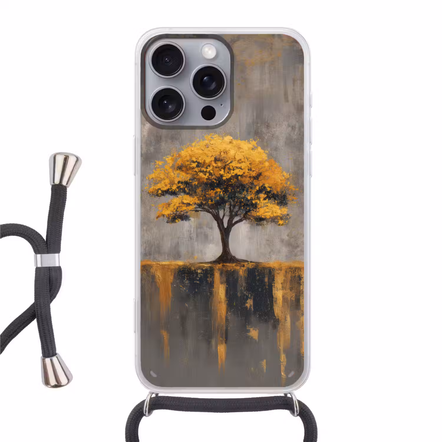 Boom - Bladeren - Goud - Abstract Hoesje iPhone 16 Pro Max met koord klein -3d