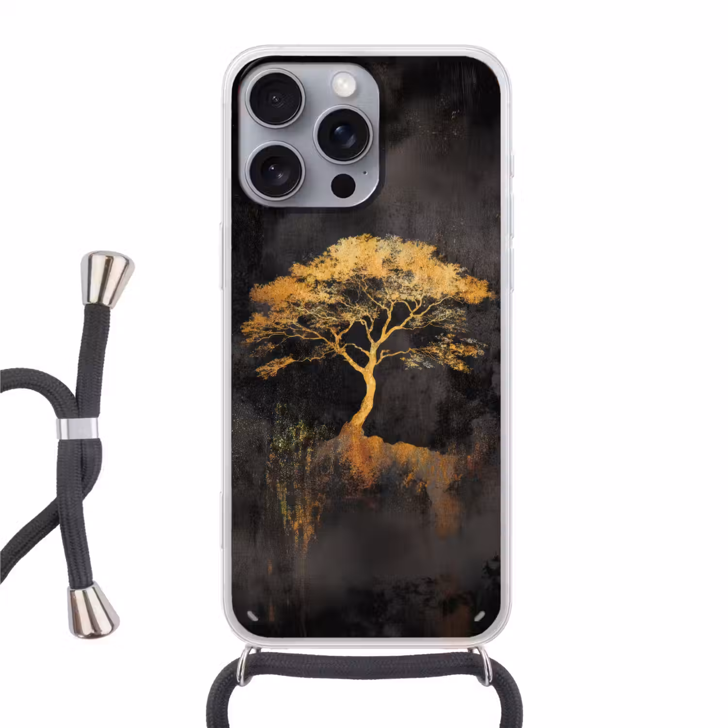 Boom - Schilderij - Goud - Abstract Hoesje iPhone 16 Pro Max met koord klein -3d