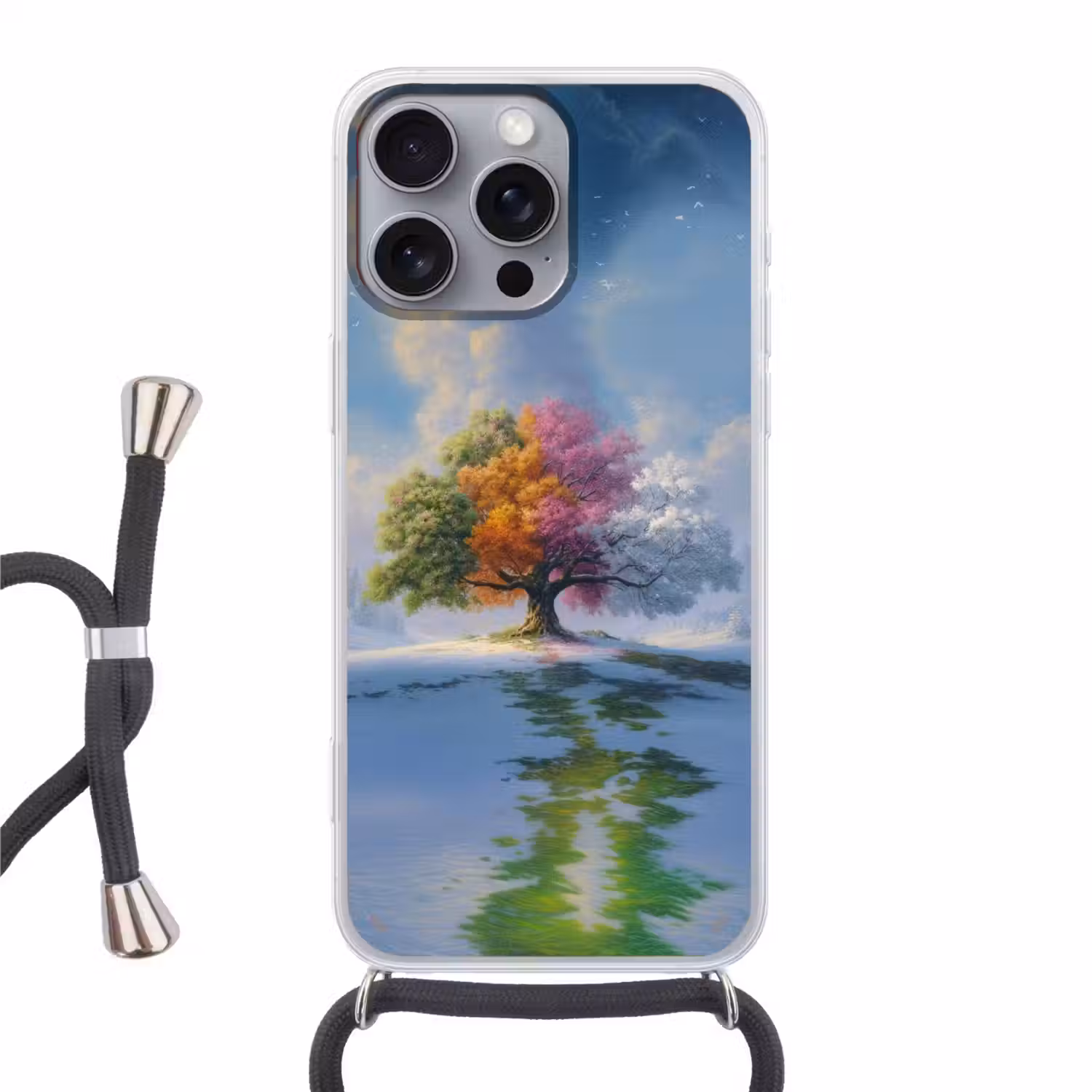 Boom - Seizoenen - Winter - Landschap Hoesje iPhone 16 Pro Max met koord klein -3d