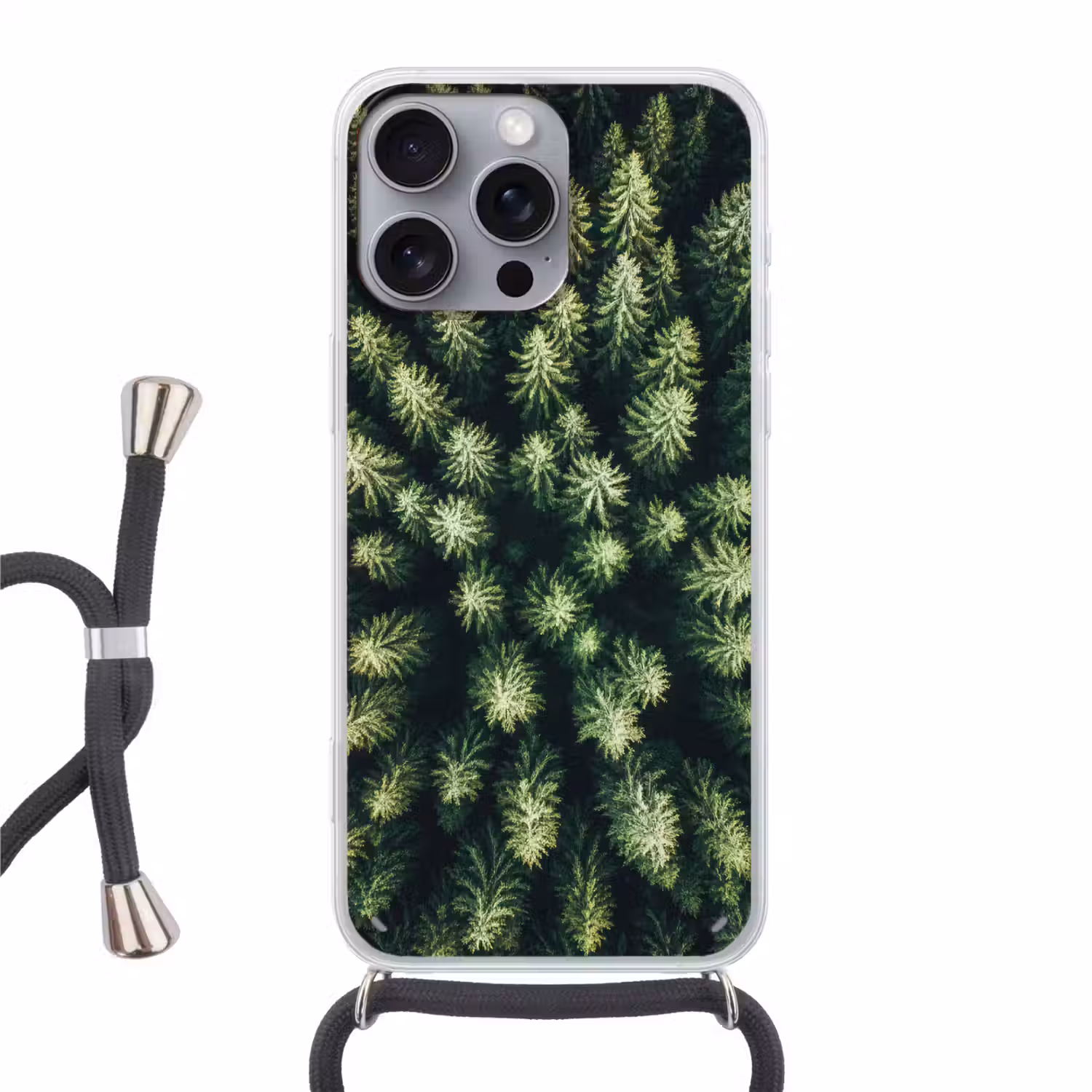 Bomen - Naaldwoud - Structuur Hoesje iPhone 16 Pro Max met koord klein -3d