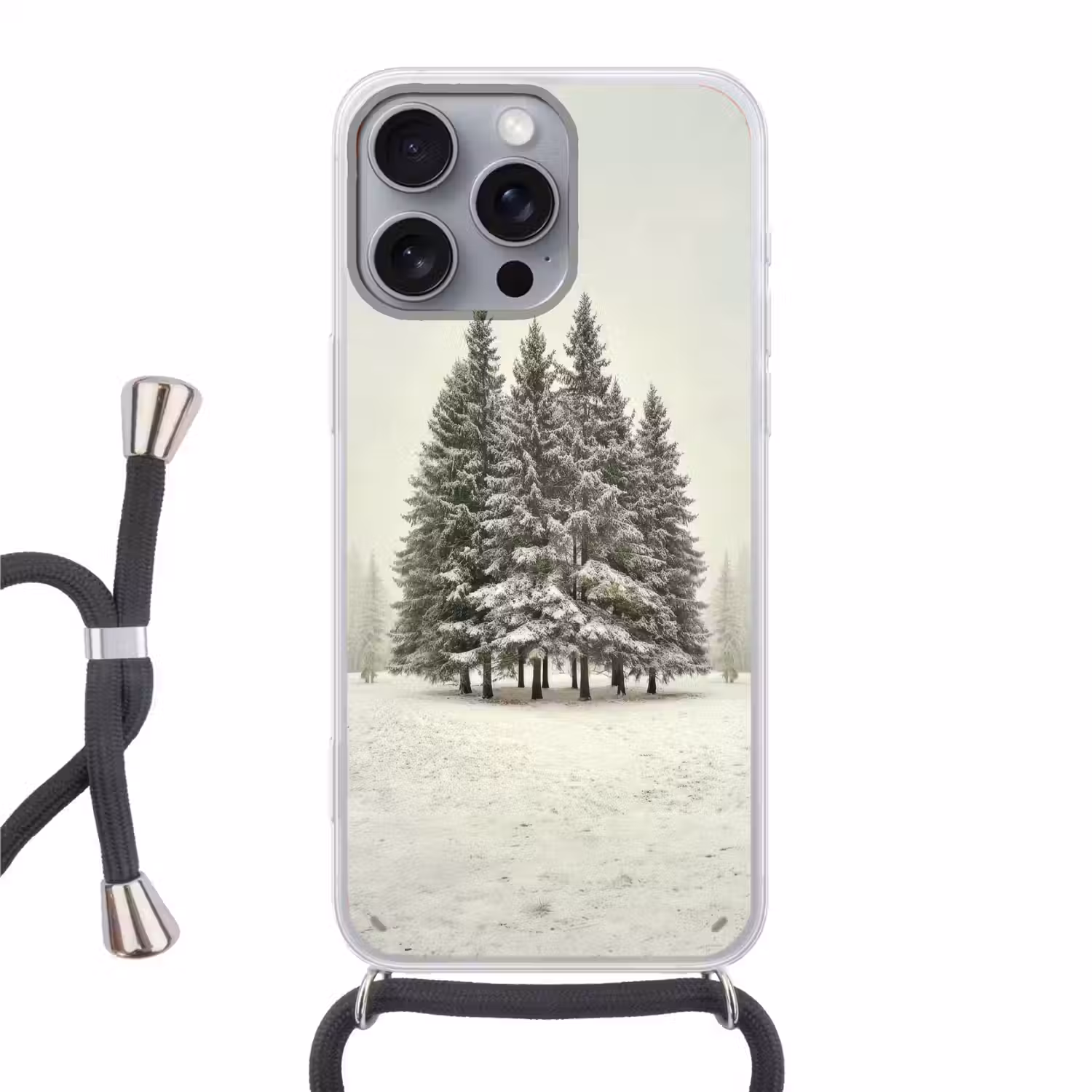 Bomen - Sneeuw - Wit Hoesje iPhone 16 Pro Max met koord klein -3d