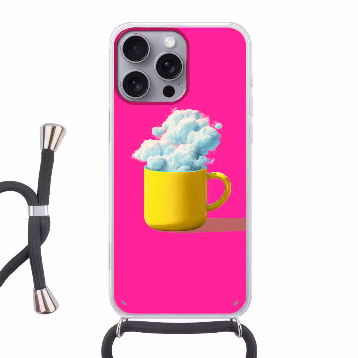 Mok - Wolken - Roze - Minimalitisch Hoesje iPhone 16 Pro Max met koord klein -3d