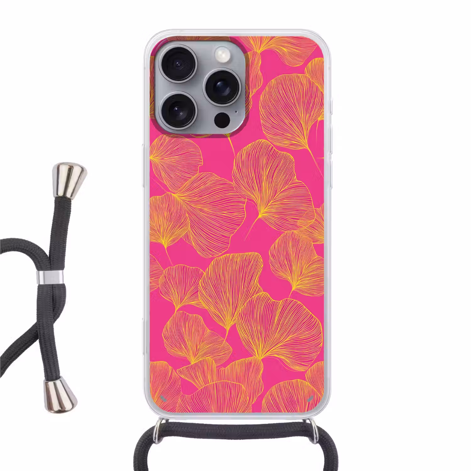 Bladeren - Nerven - Grafisch - Roze Hoesje iPhone 16 Pro Max met koord klein -3d