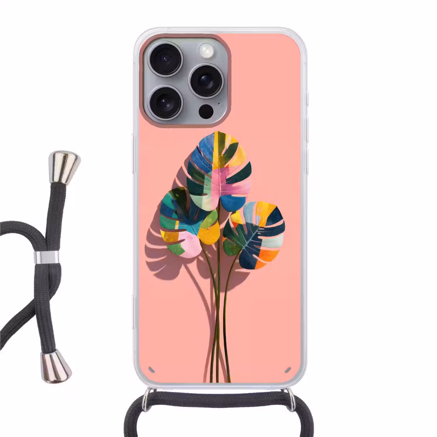 Bladeren - Geschilderd - Vlakken - Kleurrijk Hoesje iPhone 16 Pro Max met koord klein -3d