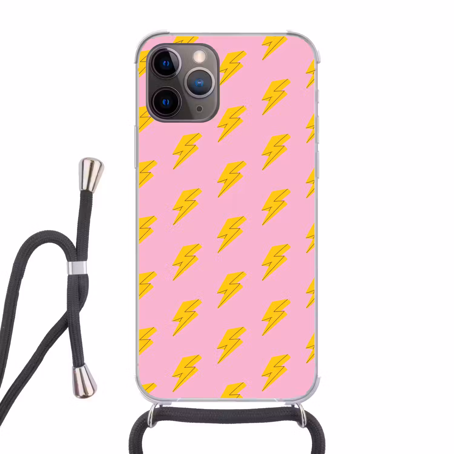 Bliksemschichten - Patroon - Geel - Roze Hoesje iPhone 12 Pro met koord klein -3d