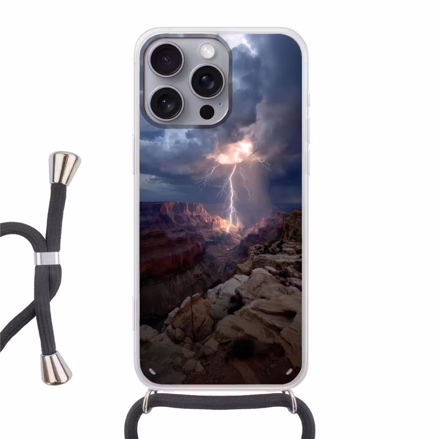 Bliksem - Wolken - Canyon Hoesje iPhone 16 Pro Max met koord klein -3d