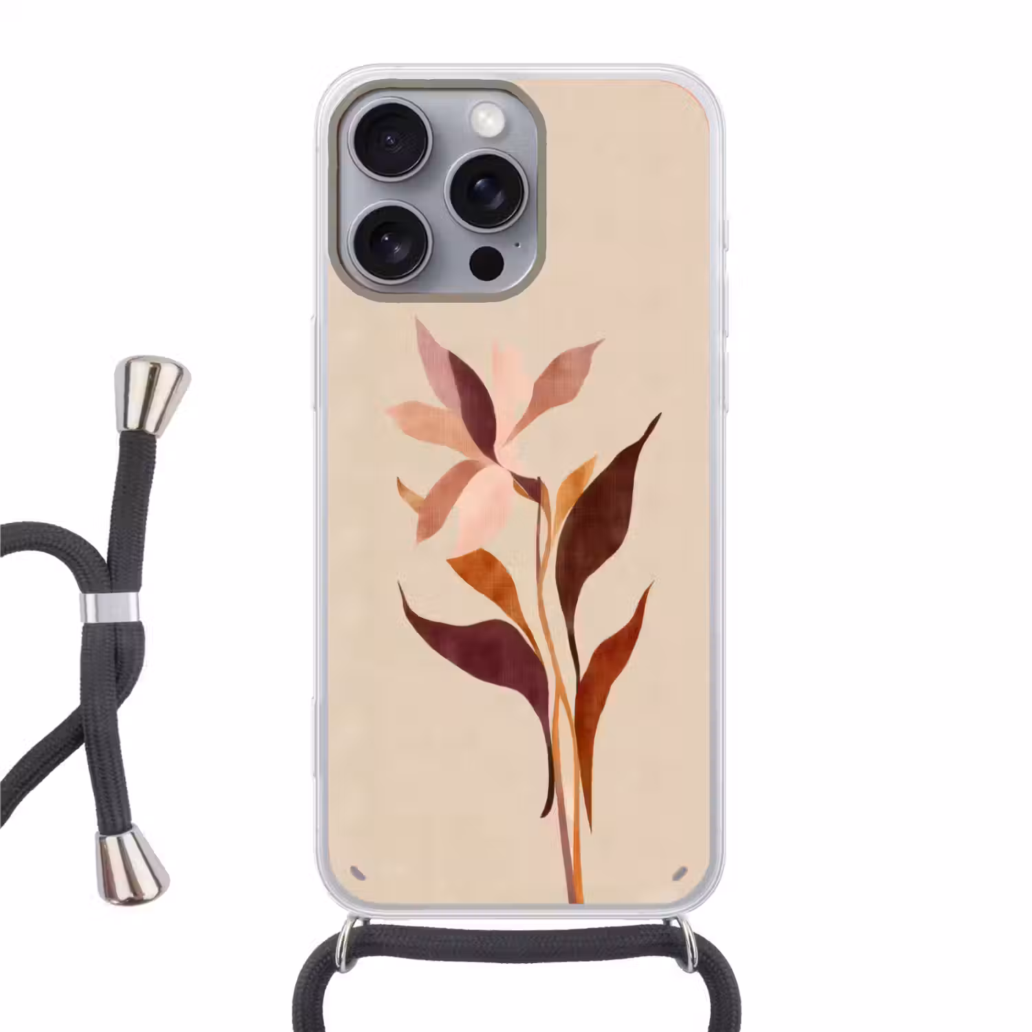 Bloemen - Blaadjes - Minimalistisch - Roze Hoesje iPhone 16 Pro Max met koord klein -3d