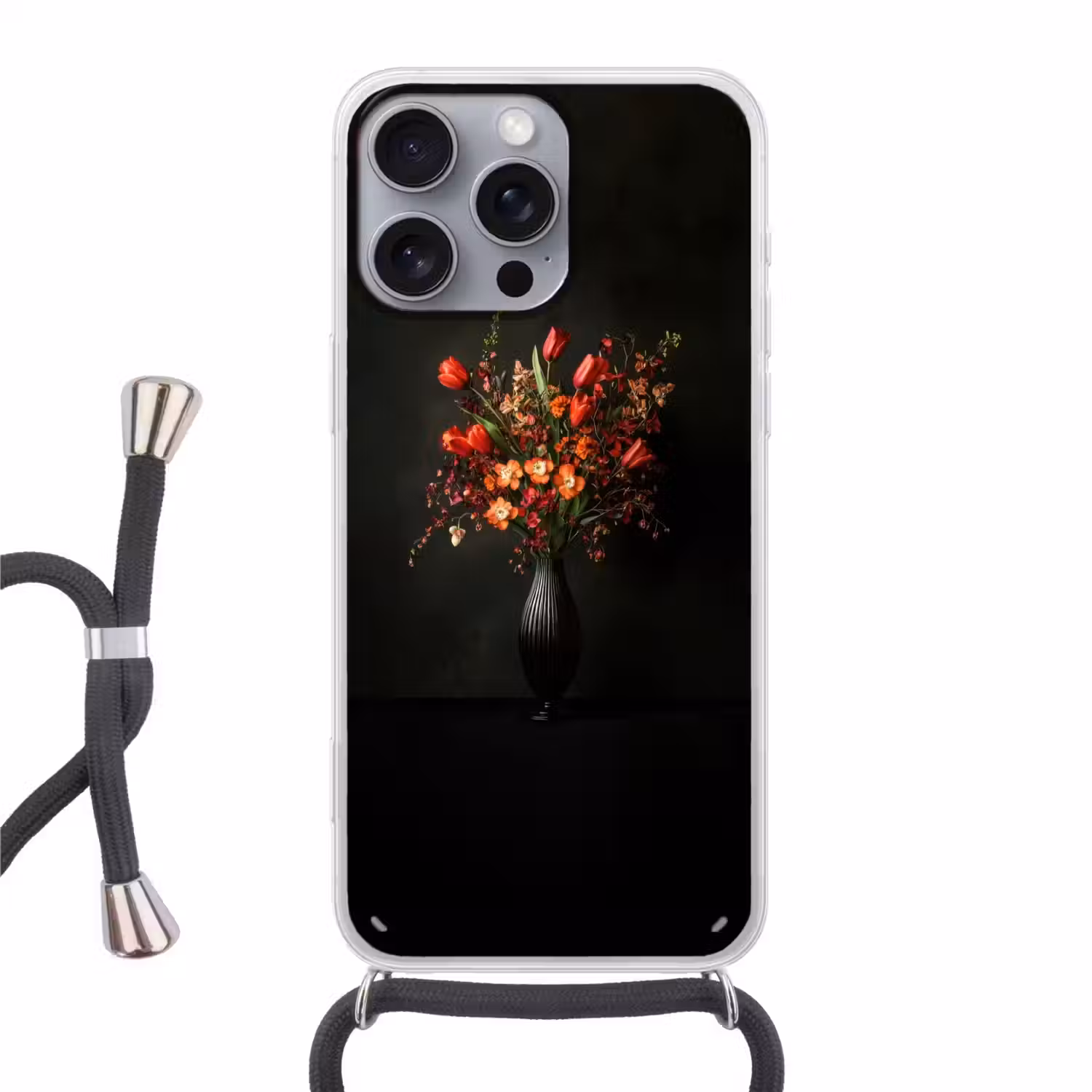 Bloemen - Takken - Boeket Hoesje iPhone 16 Pro Max met koord klein -3d