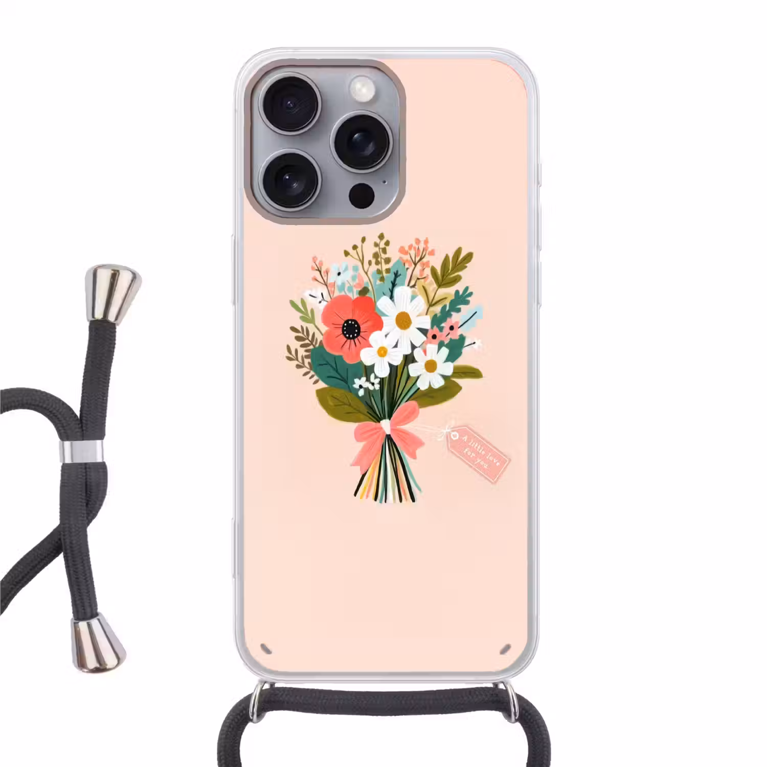 Boeket - Strikje - Kaartje - Quote Hoesje iPhone 16 Pro Max met koord klein -3d
