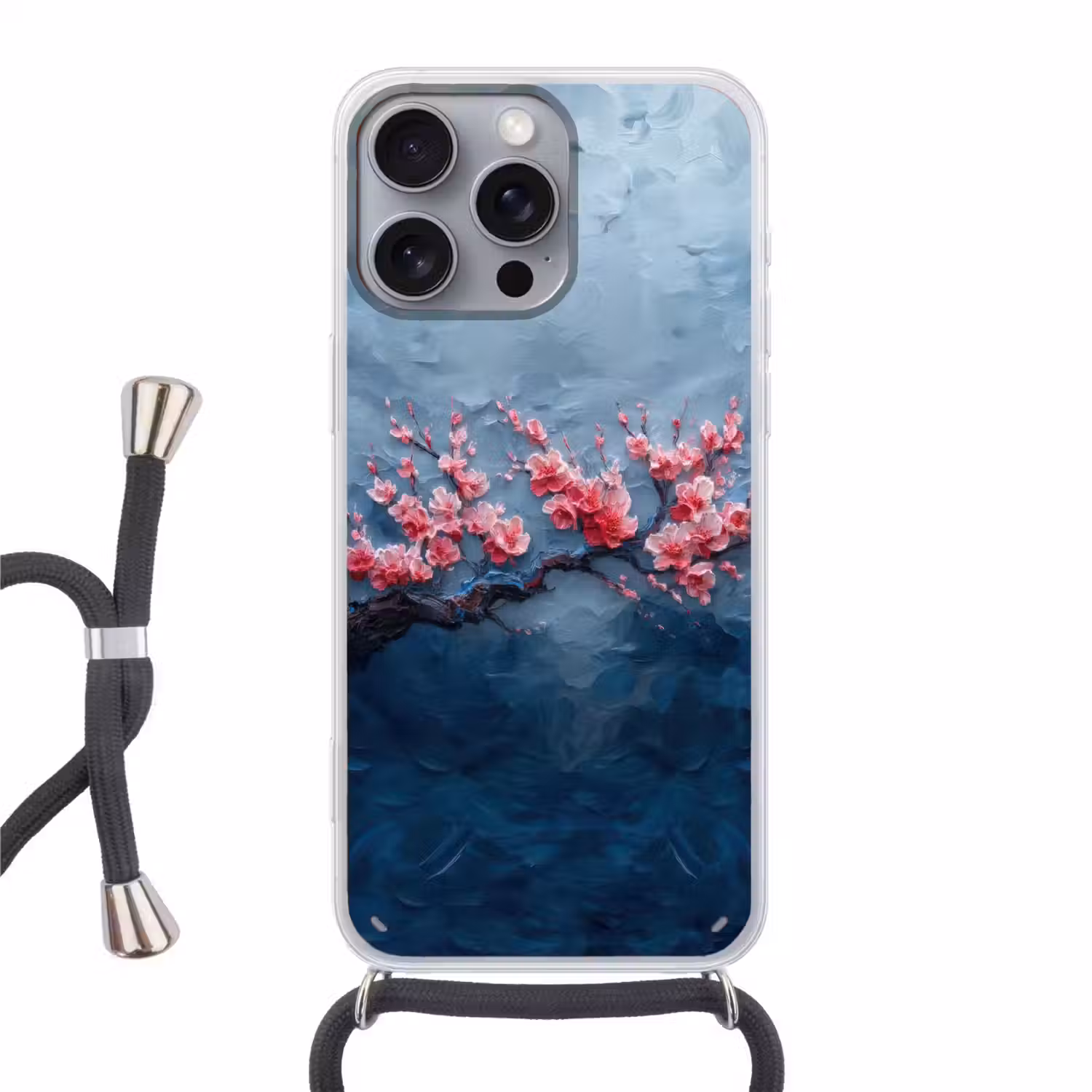 Bloesem - Bloem - Roze - Tak Hoesje iPhone 16 Pro Max met koord klein -3d
