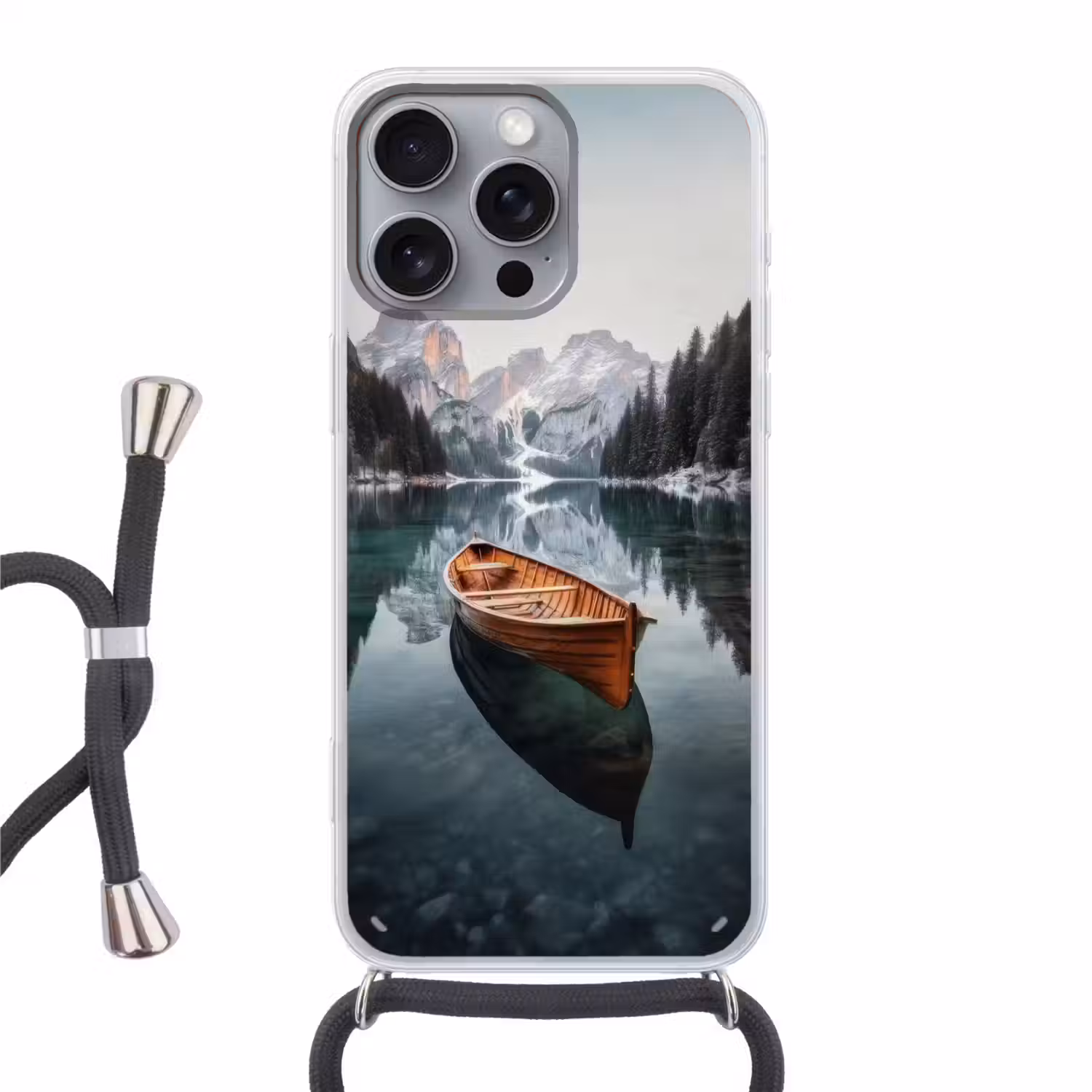 Boot - Bergen - Natuur - Water Hoesje iPhone 16 Pro Max met koord klein -3d
