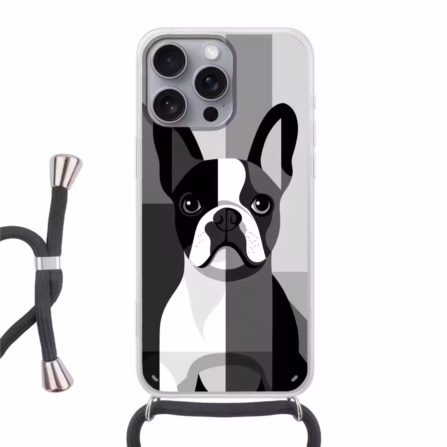 Buldog - Zwart - Abstract - Vlakken Hoesje iPhone 16 Pro Max met koord klein -3d