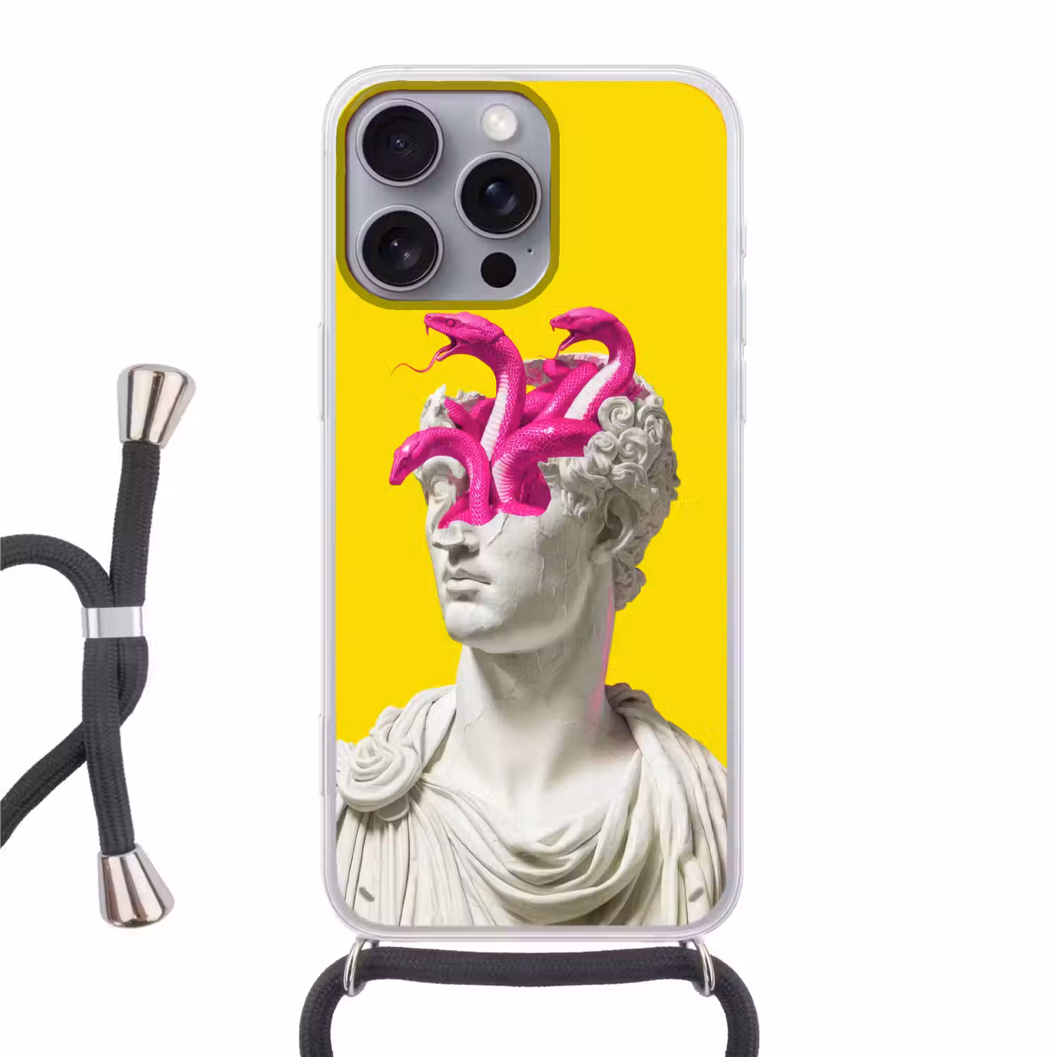 Buste - Slangen - Geel Hoesje iPhone 16 Pro Max met koord klein -3d