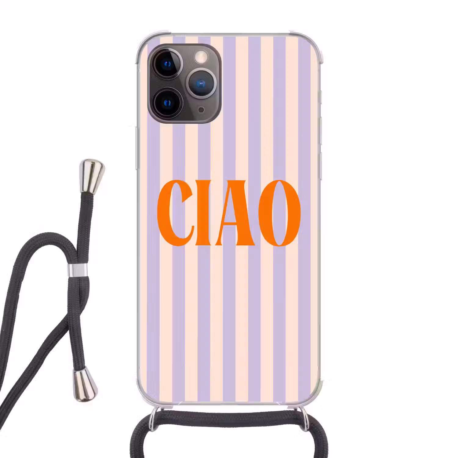 Ciao - Quote - Pastel - Strepen Hoesje iPhone 12 Pro met koord klein -3d