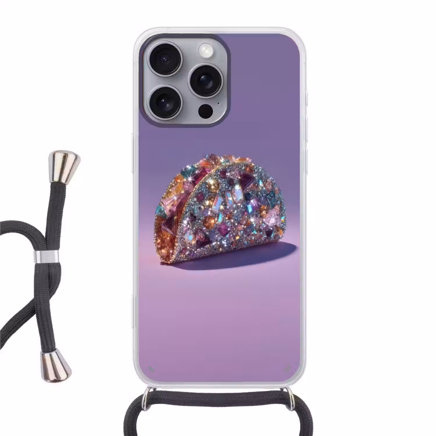 Edelstenen - Glitters - Paars - Kleurrijk Hoesje iPhone 16 Pro Max met koord klein -3d
