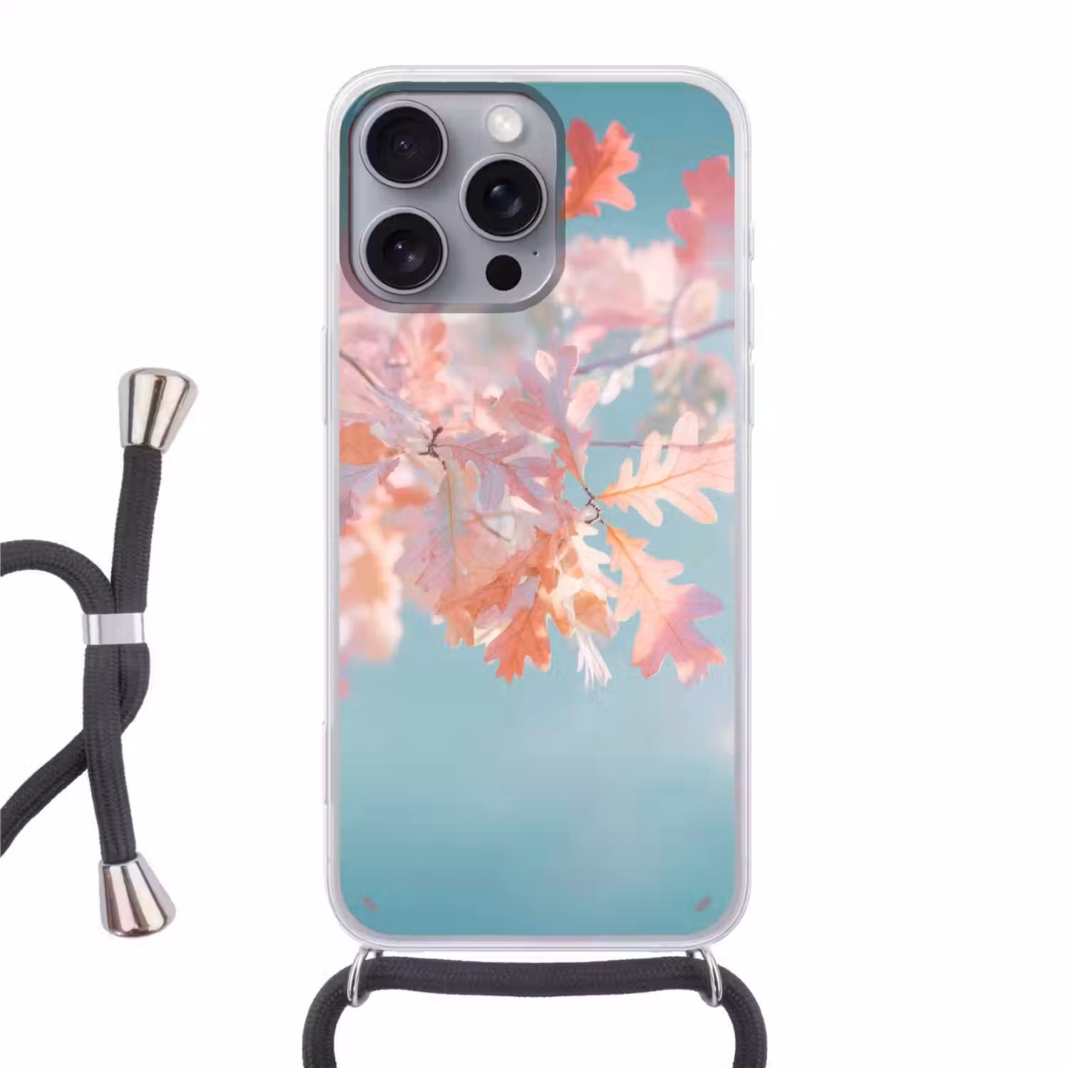 Eikenbladeren - Takken - Roze Hoesje iPhone 16 Pro Max met koord klein -3d