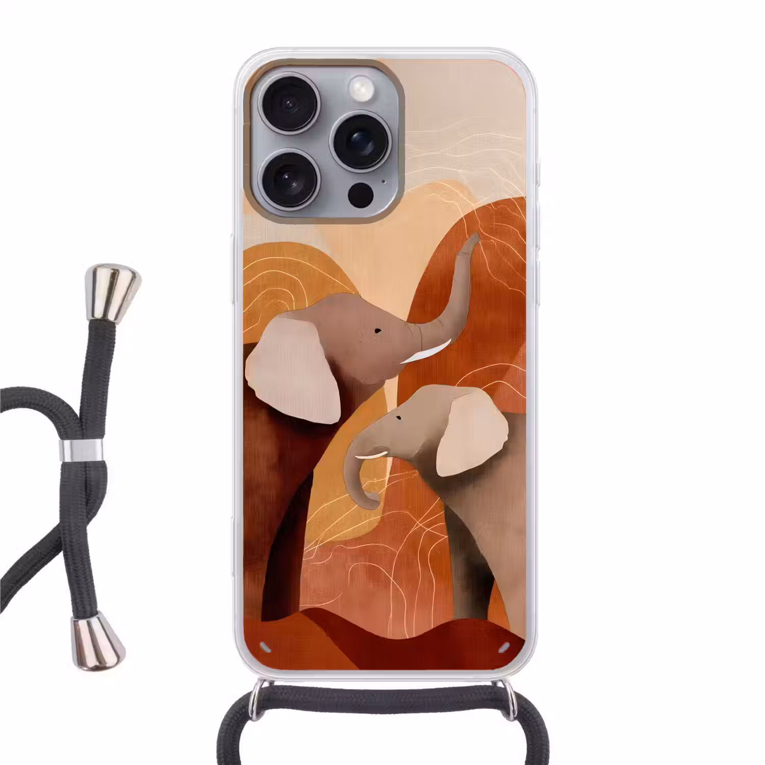 Olifanten - Oranje - Abstract Hoesje iPhone 16 Pro Max met koord klein -3d