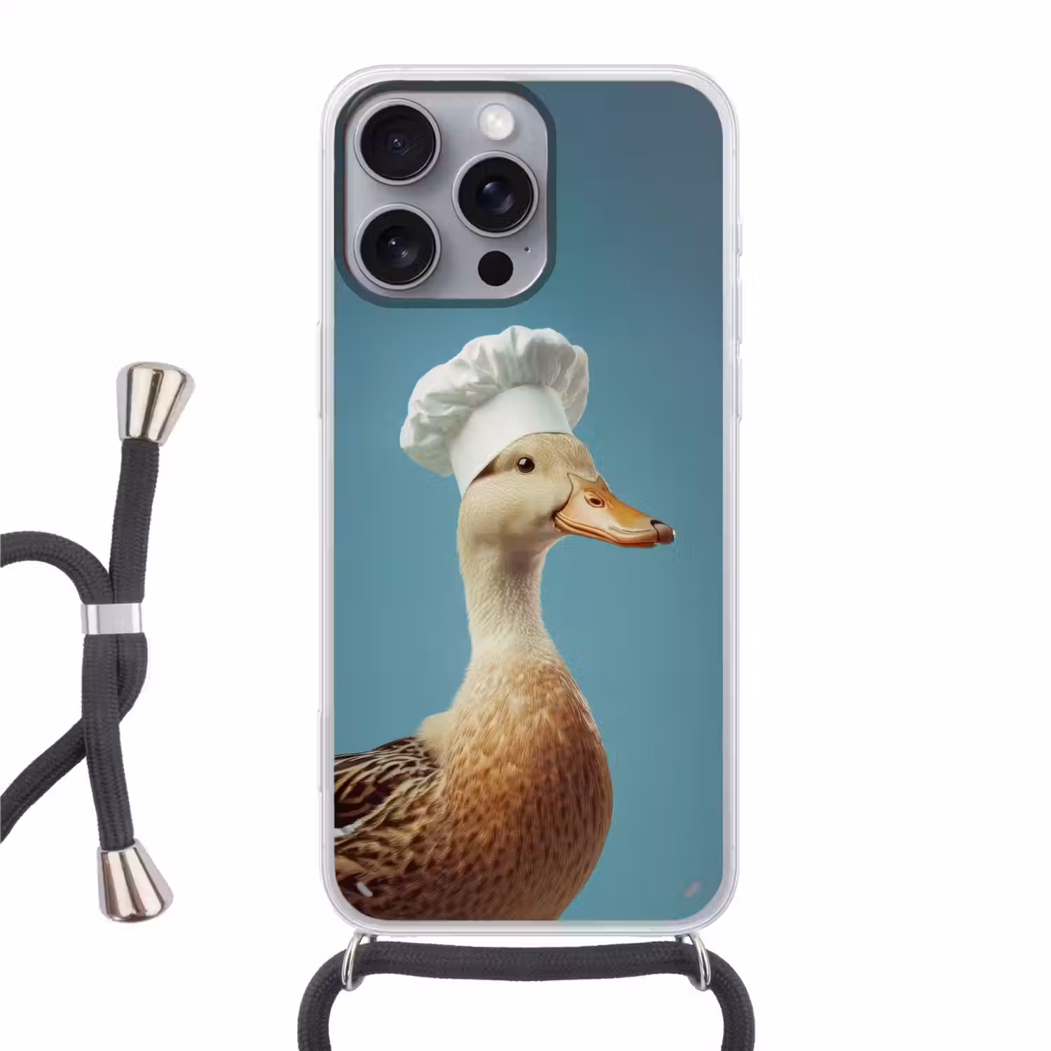 Eend - Koksmuts - Cute - Vogel Hoesje iPhone 16 Pro Max met koord klein -3d