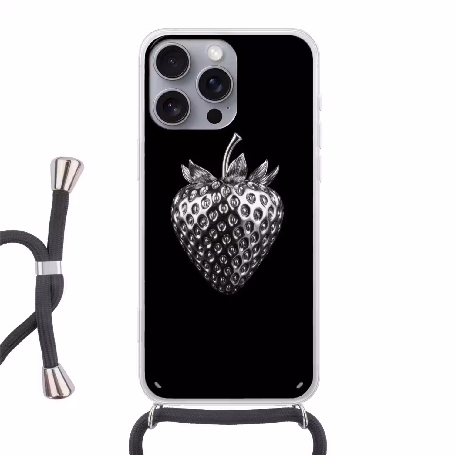 Aardbei - Zaadstructuur - Realistisch Hoesje iPhone 16 Pro Max met koord klein -3d