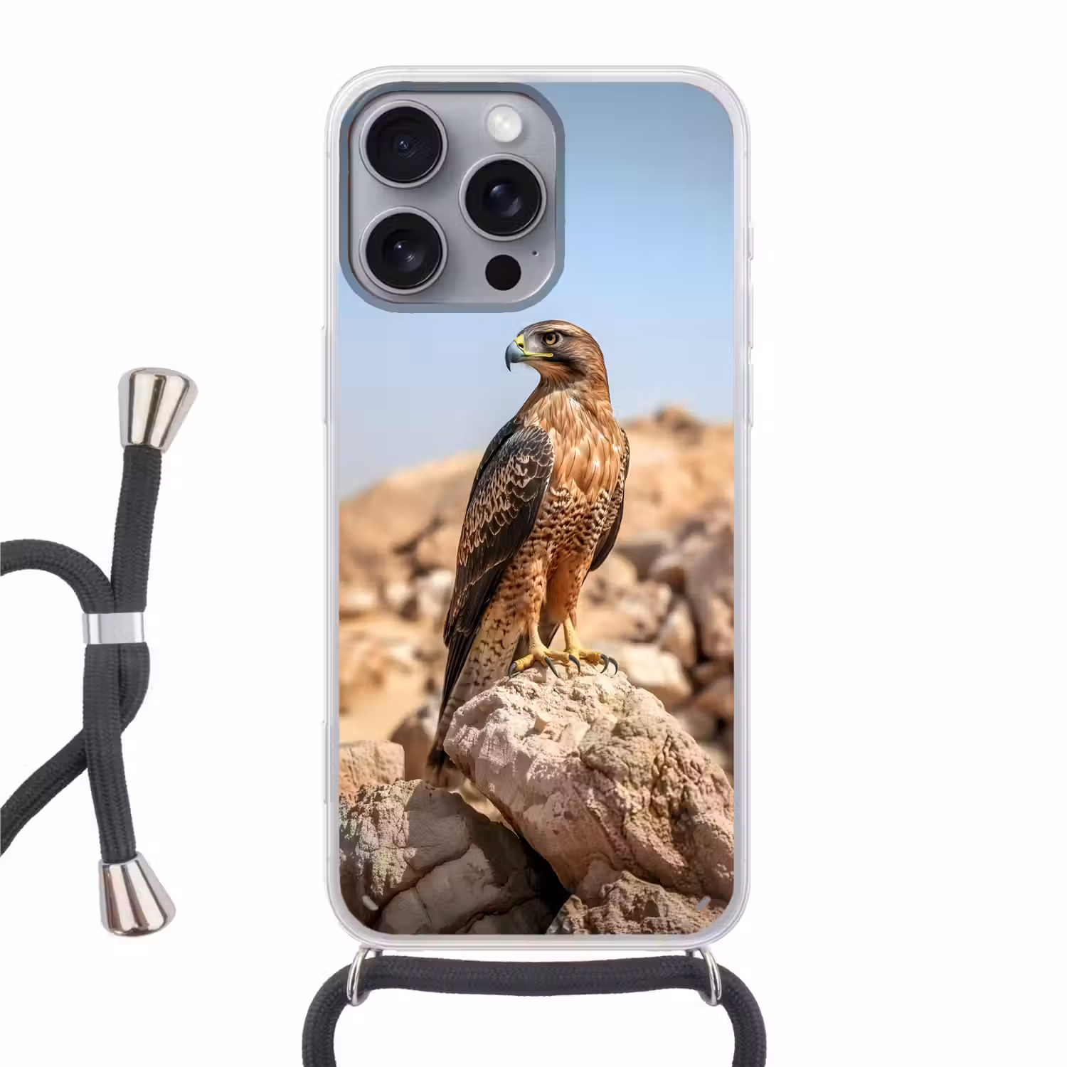Valk - Vogel - Rots - Macht Hoesje iPhone 16 Pro Max met koord klein -3d