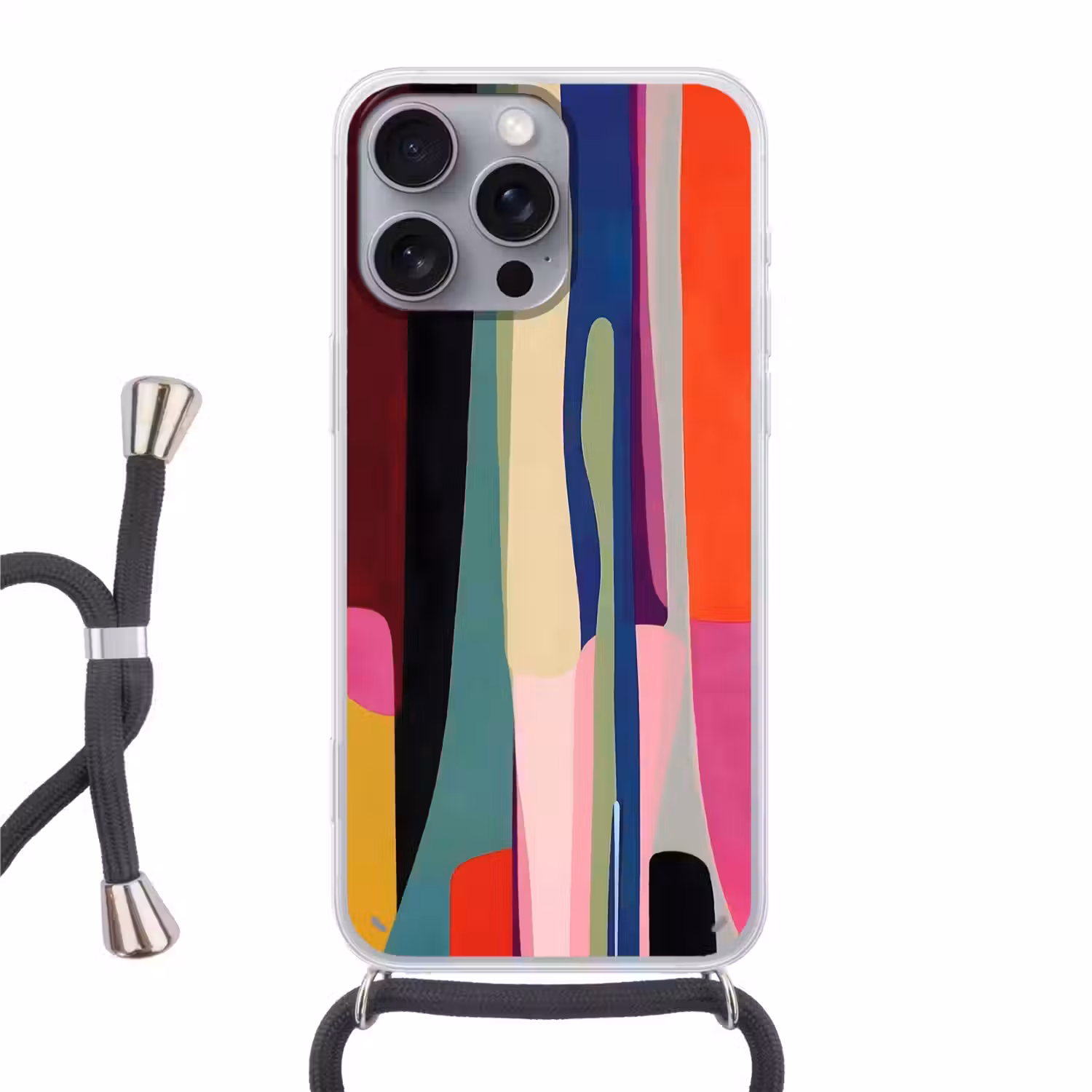 Kleurbanen - Verticaal - Kleurrijk Hoesje iPhone 16 Pro Max met koord klein -3d