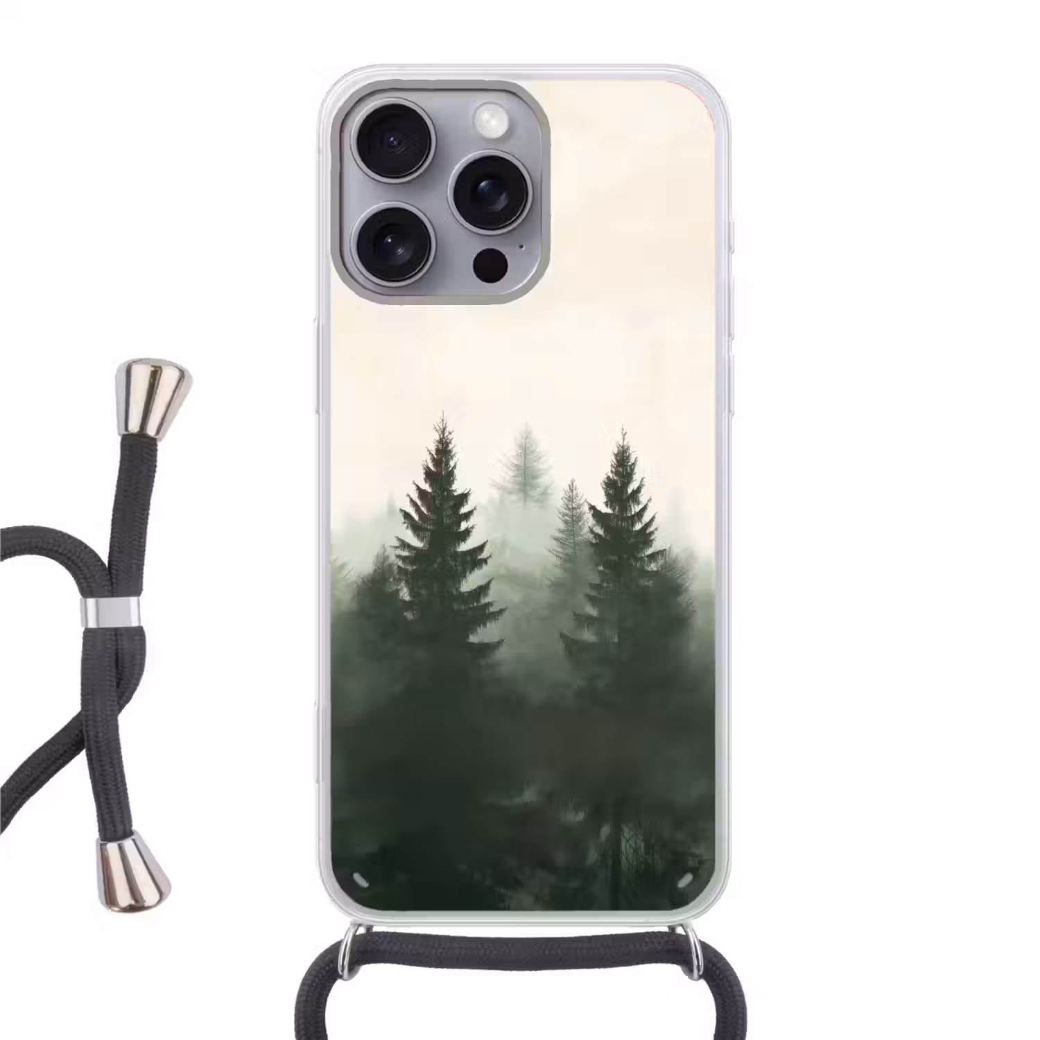 Sparren - Bomen - Groen - Beige Hoesje iPhone 16 Pro Max met koord klein -3d