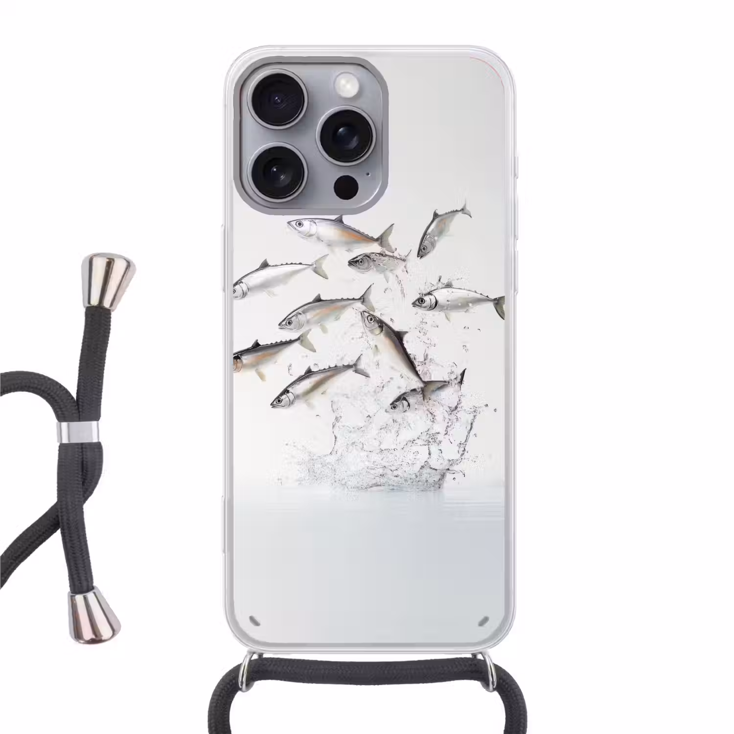 Vissen - Water - Wit Hoesje iPhone 16 Pro Max met koord klein -3d