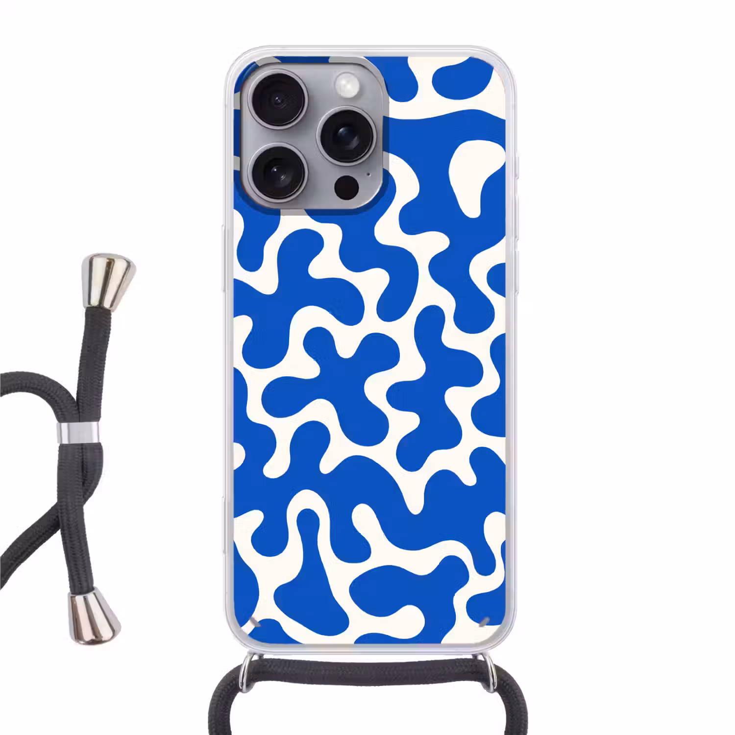 Vormen - Abstract - Blauw - Golven Hoesje iPhone 16 Pro Max met koord klein -3d