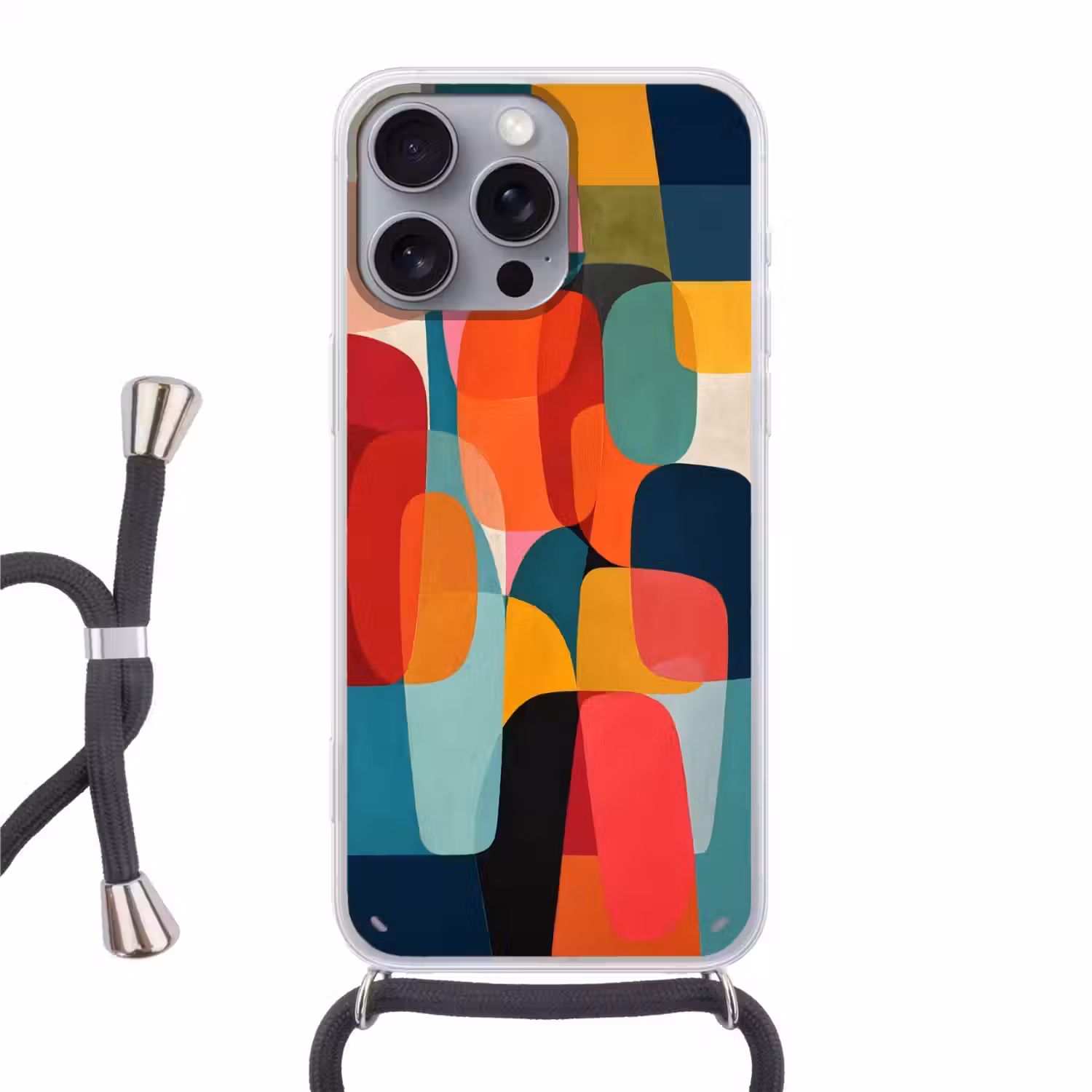 Vormen - Kleurrijk - Abstract - Vlakken Hoesje iPhone 16 Pro Max met koord klein -3d