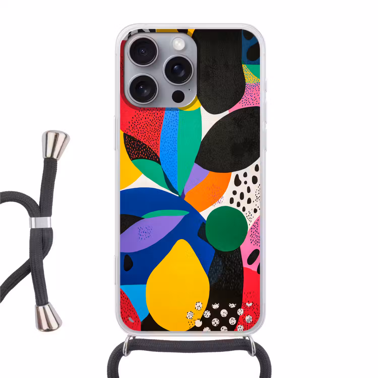 Vormen - Stippen - Kleurrijk Hoesje iPhone 16 Pro Max met koord klein -3d